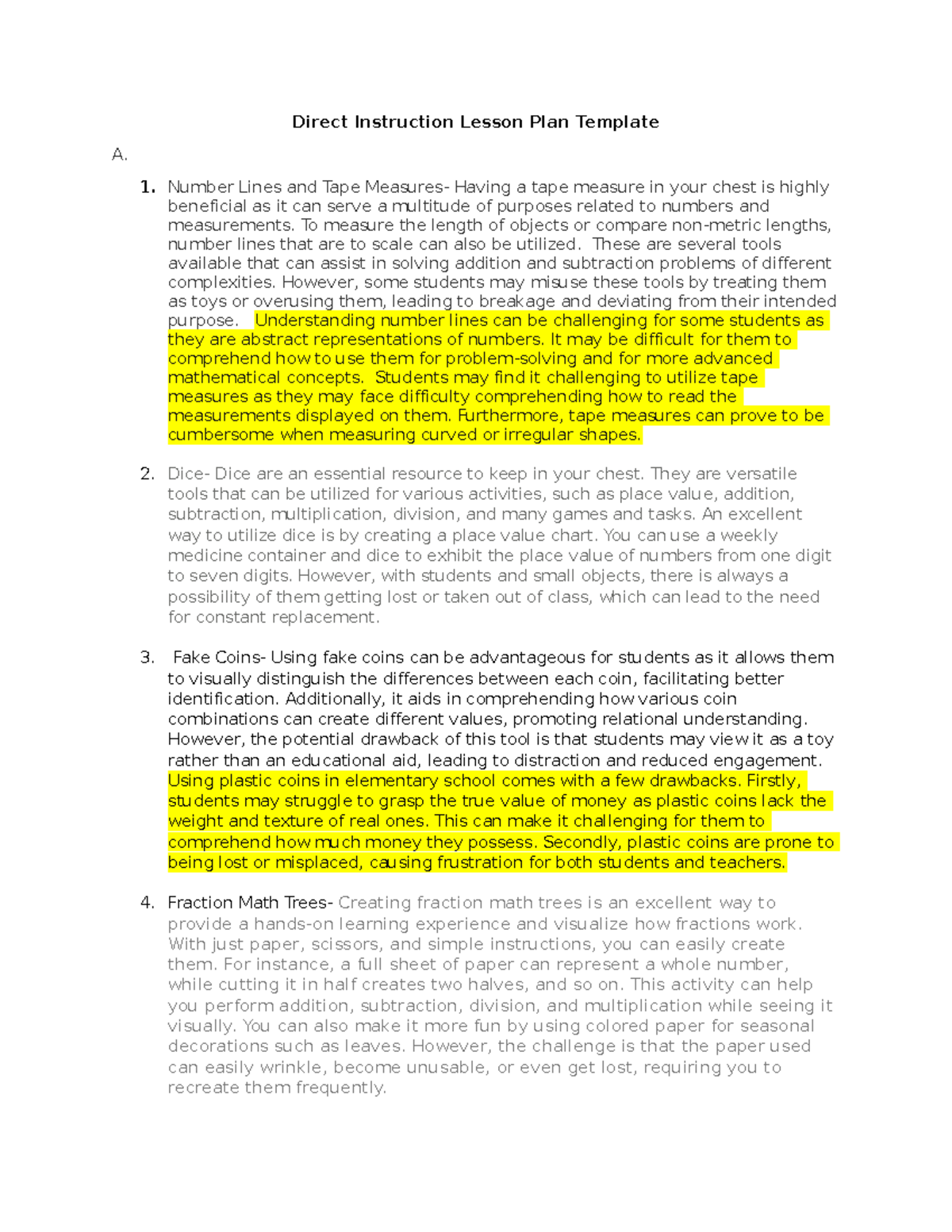 D237 Task - Report - Direct Instruction Lesson Plan Template A. Number ...