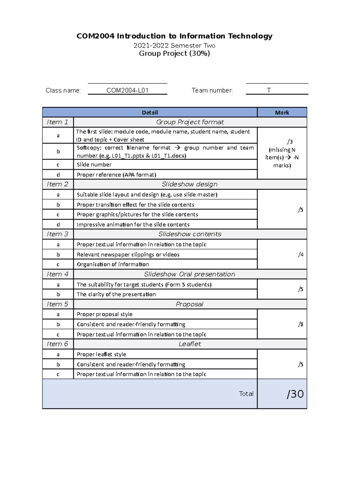 COM2004 2122S2 project marksheet - COM2004 Introduction to Information ...