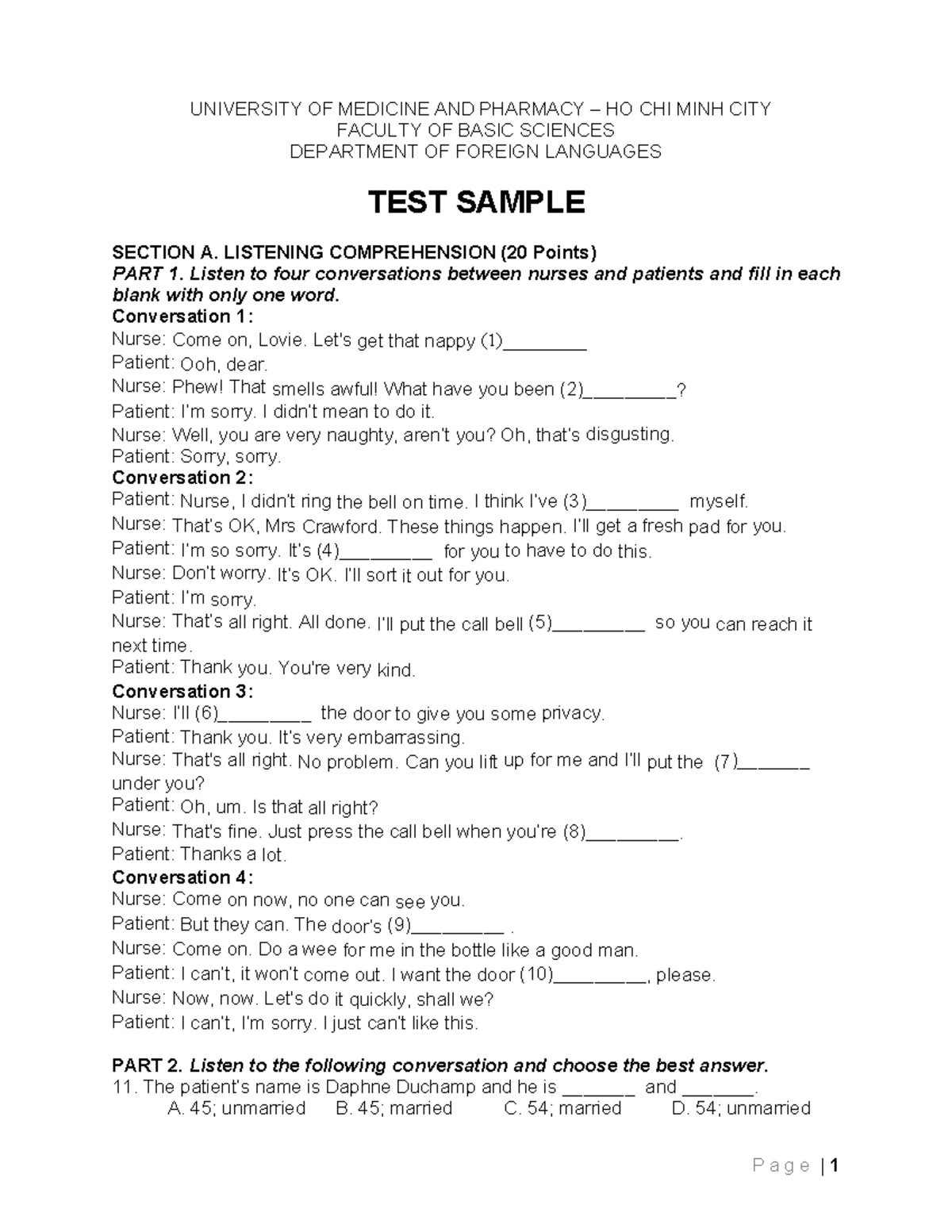 Sample TEST - CNCQ - đề thi - UNIVERSITY OF MEDICINE AND PHARMACY – HO ...