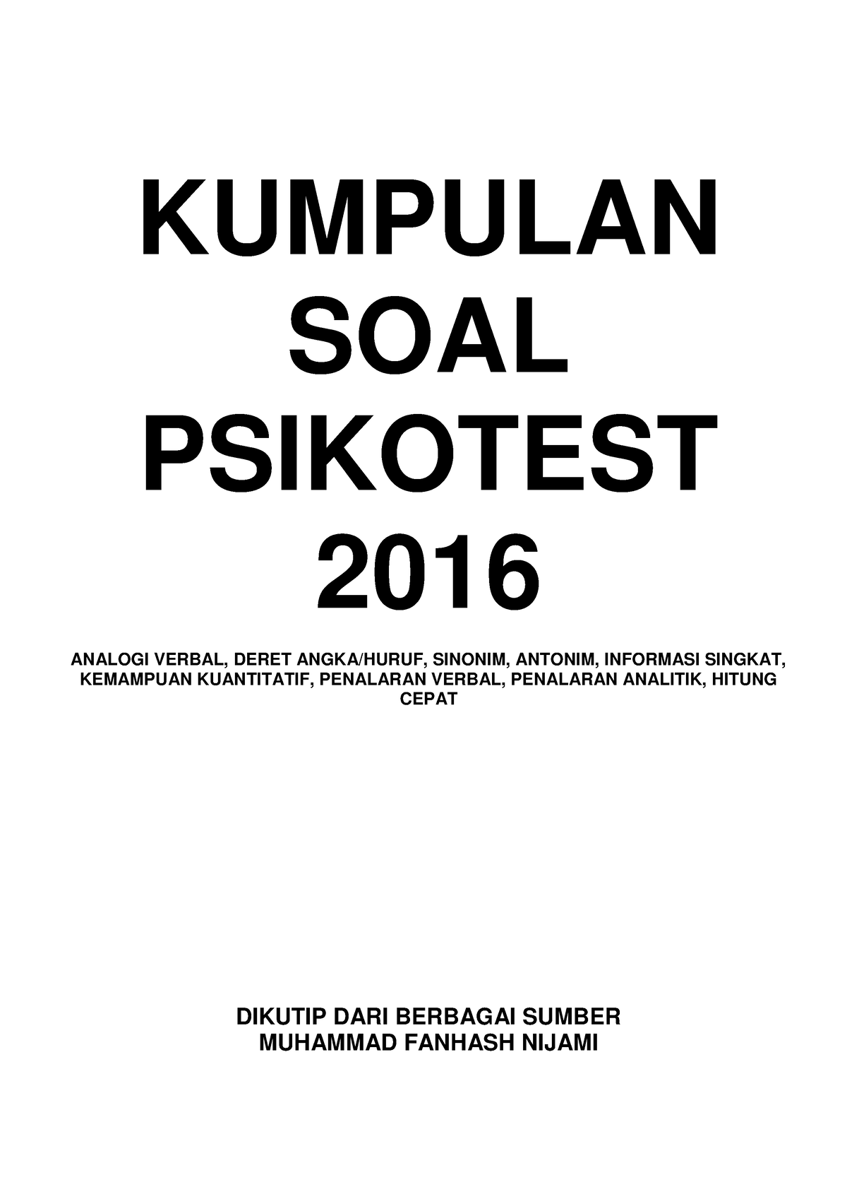 4.a Kumpulan Psikotest 2016 - KUMPULAN SOAL PSIKOTEST 2016 ANALOGI ...