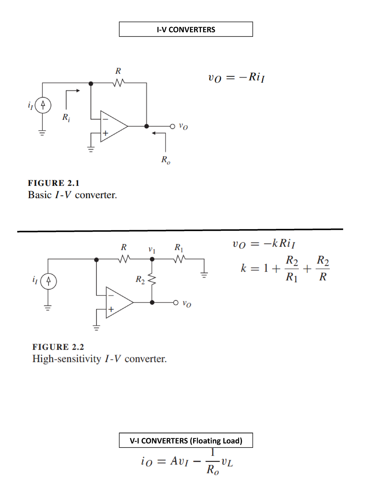 Reference Sheet - I-V CONVERTERS V-I CONVERTERS (Floating Load) (in ...