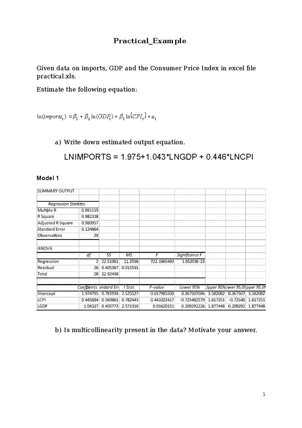 Practical Example memo - Practical_Example Given data on imports, GDP ...