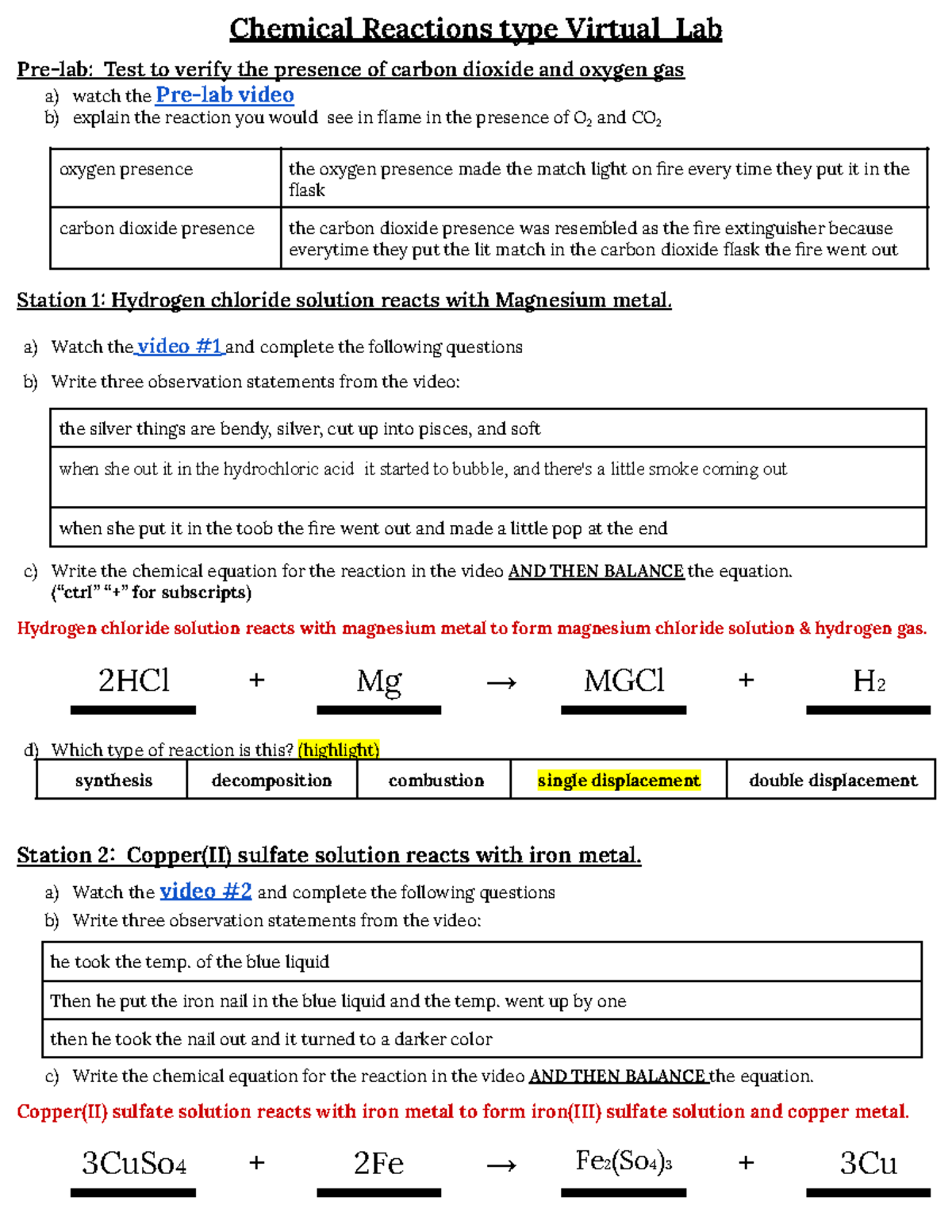 Virtual chemical reaction type lab - Chemical Reactions type Virtual ...