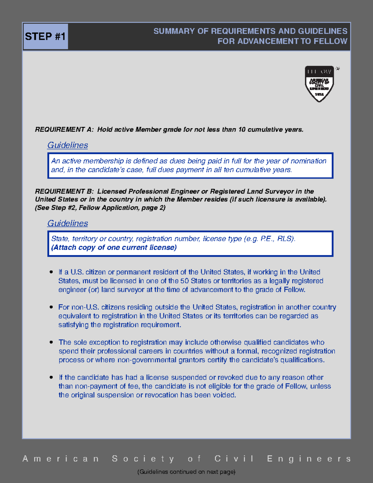 Asce fellow detailed guidelines - REQUIREMENT A: Hold active Member ...