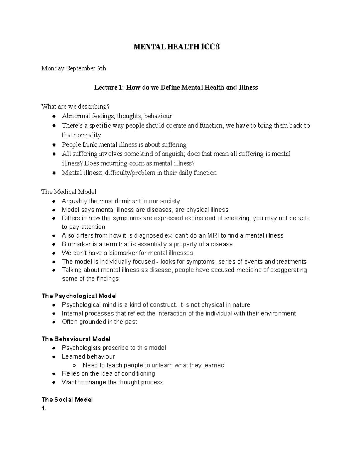 Hlthage 1CC3 - 1cc3 notes - MENTAL HEALTH 1CC Monday September 9th ...