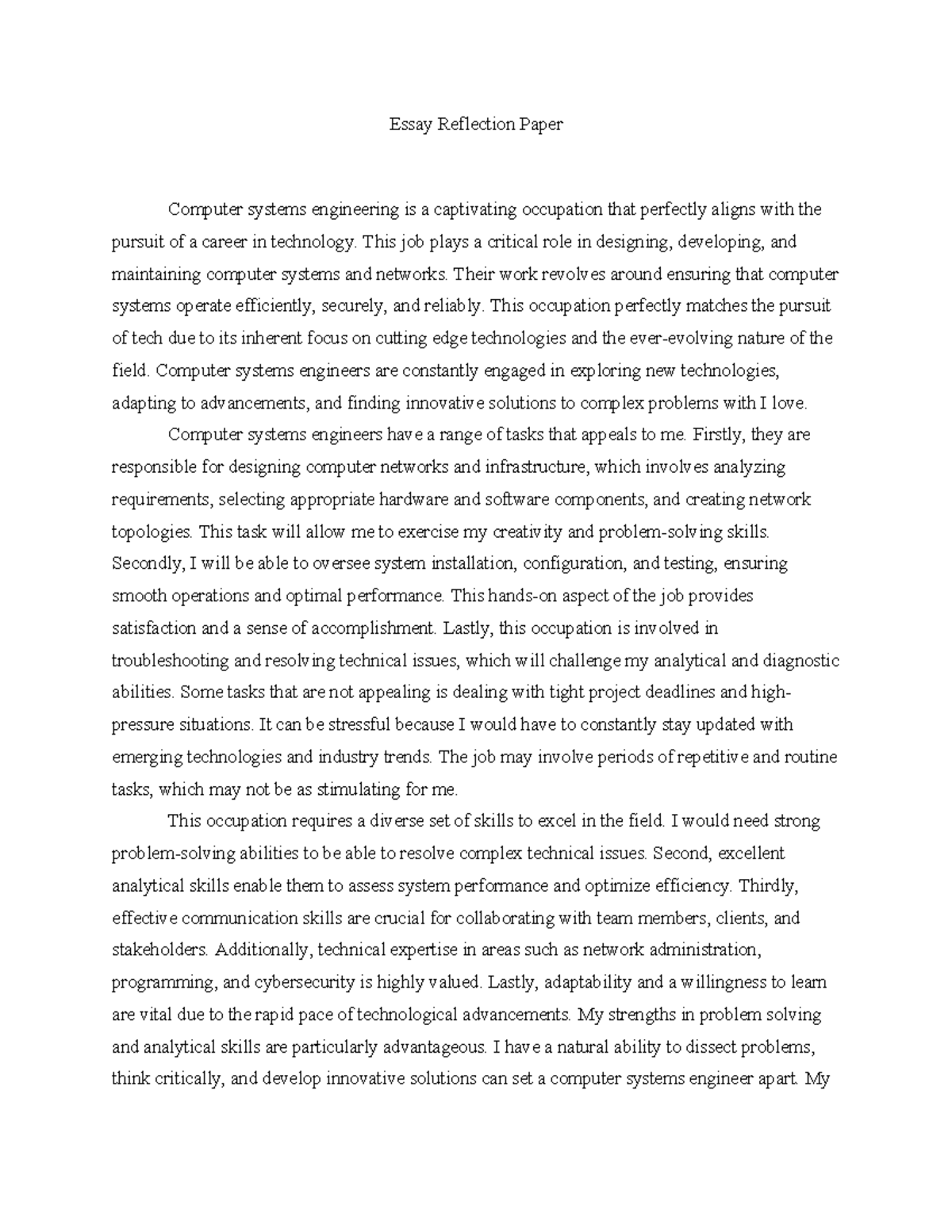 technical writing reflection essay