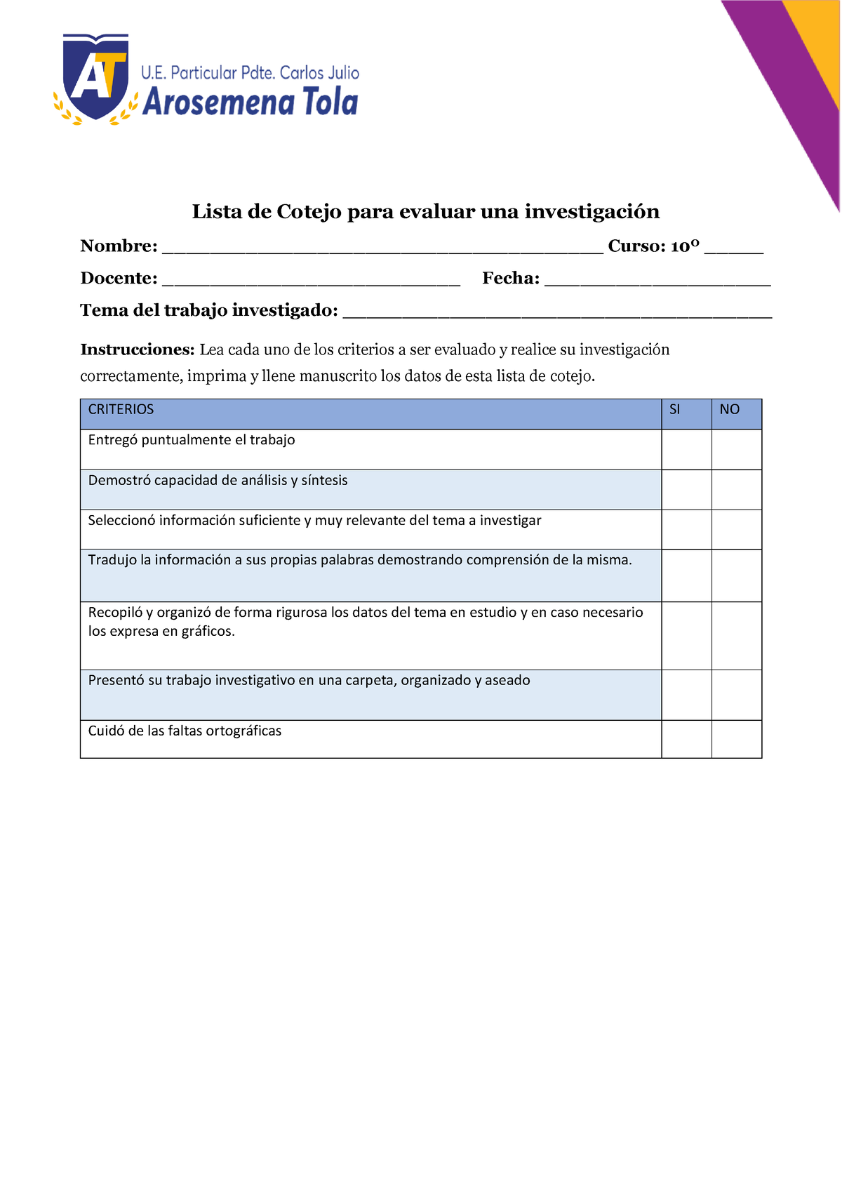 Lista De Cotejo Para Evaluar Una Investigación Lista De Cotejo Para Evaluar Una Investigación