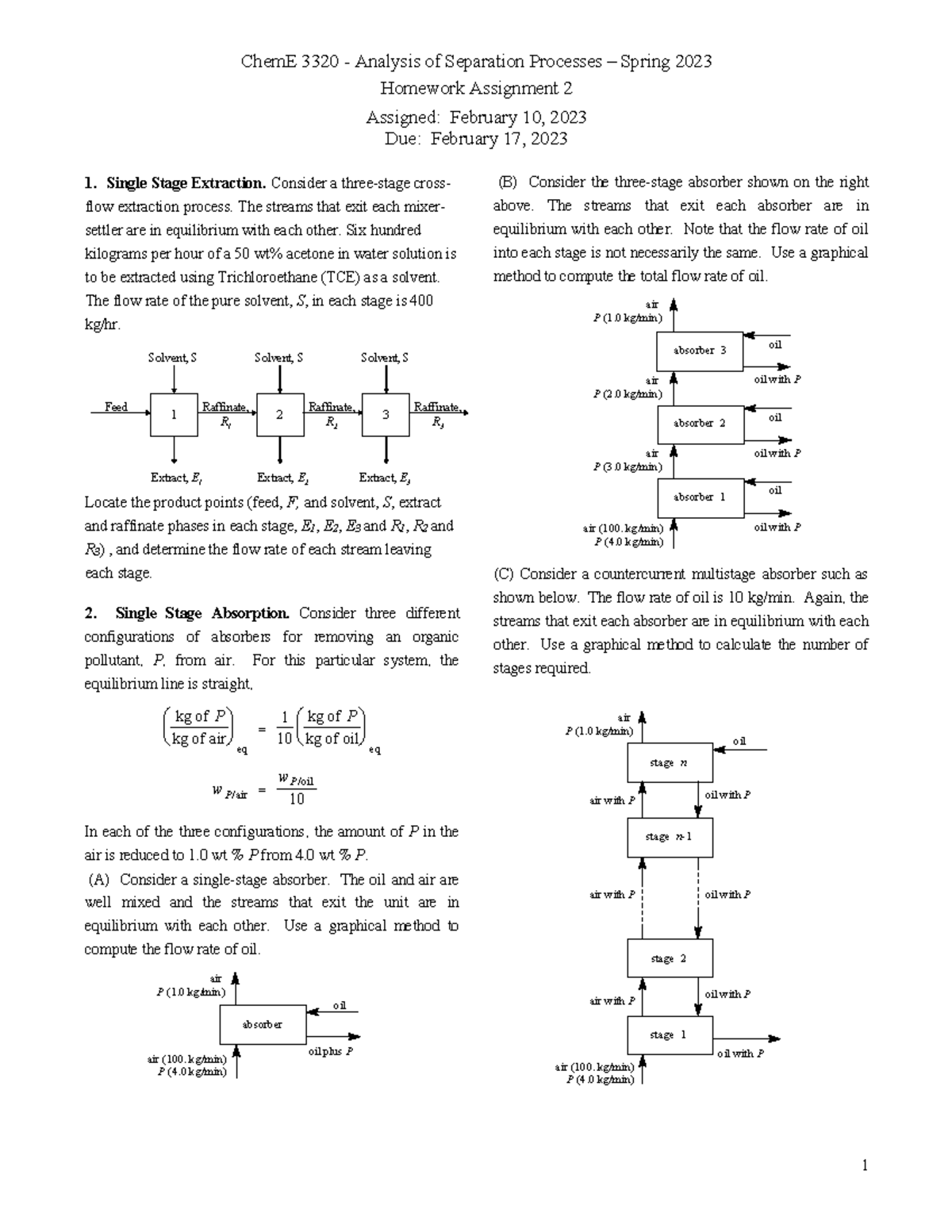 Hmwk 2 - practice problems - 1 ChemE 3320 - Analysis of Separation ...