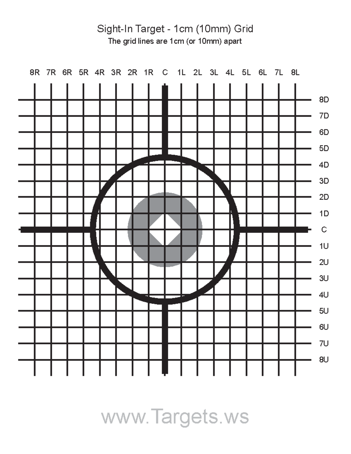 Colimación aw - Inglés - C Sight-In Target - 1cm (10mm) Grid 1R 1L 2L ...