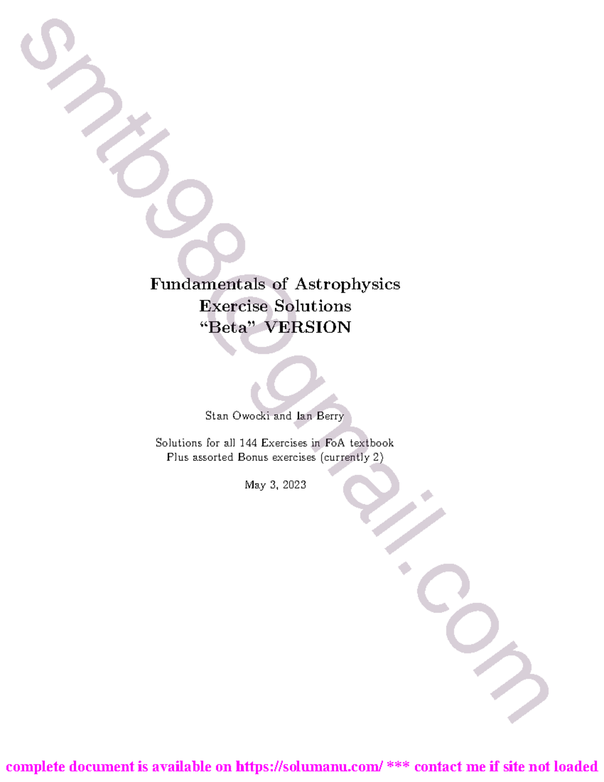 Solution Manual for Fundamentals of Astrophysics by Stan Owocki - Fundamentals of Astrophysics ...