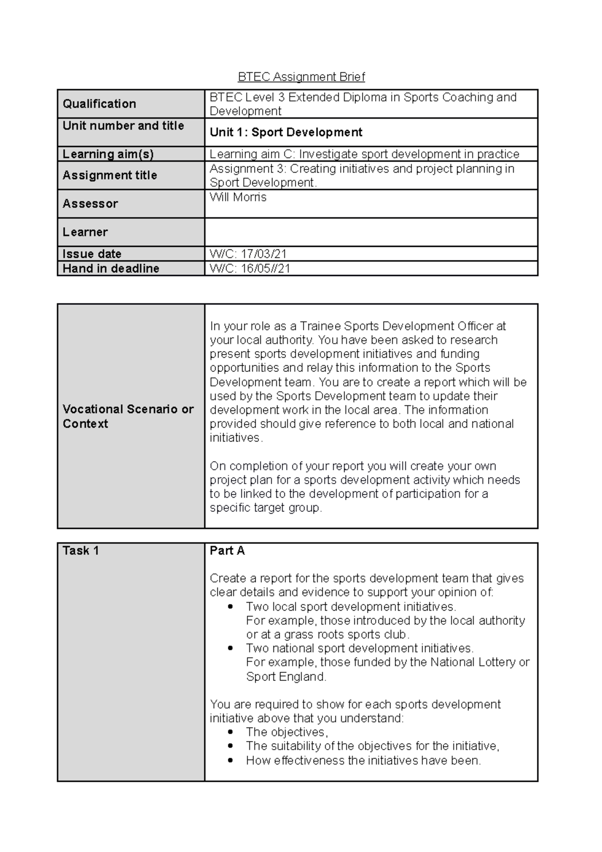 Assignment Brief C - BTEC Assignment Brief Qualification BTEC Level 3 ...