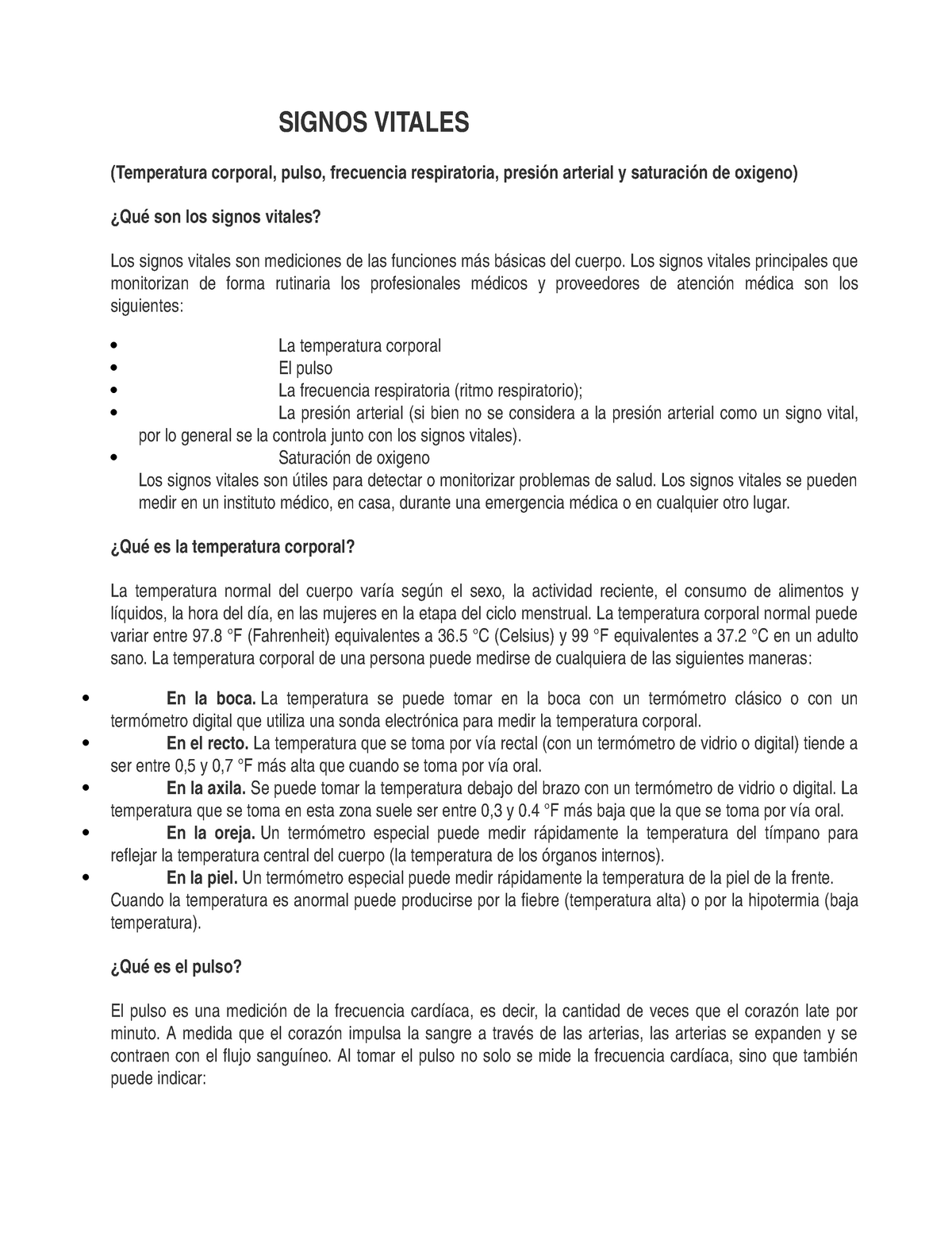 Signos Vitales Temperatura Corporal Pulso Frecuencia Respiratoria Presión Arterial Y 8599