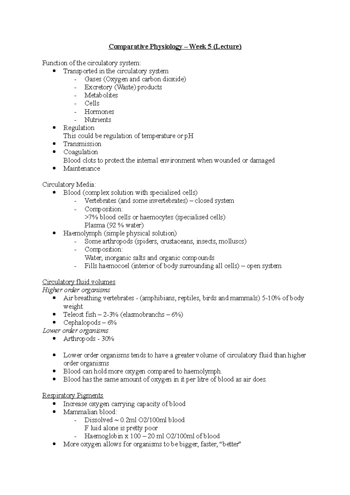 Comparative Physiology – Week 5 (Lecture) - Comparative Physiology ...