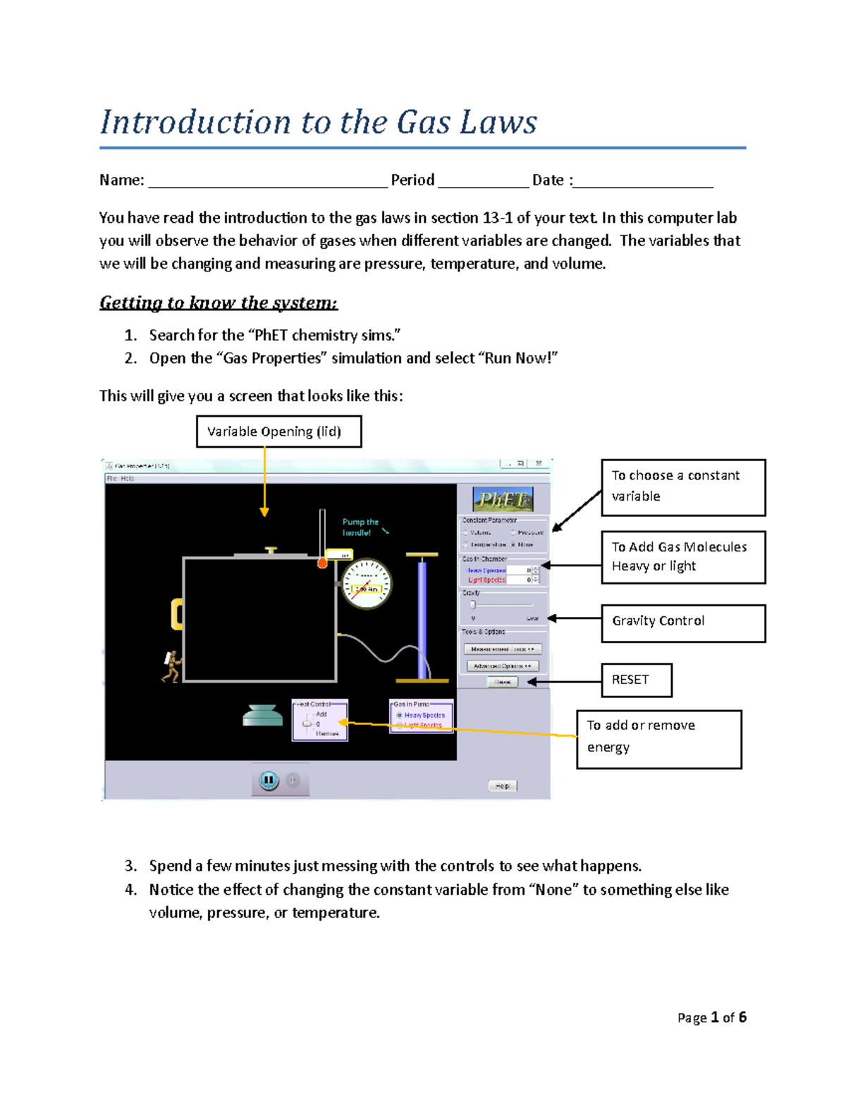 Phet contribution 4560 8083 Introduction to the Gas Laws Name