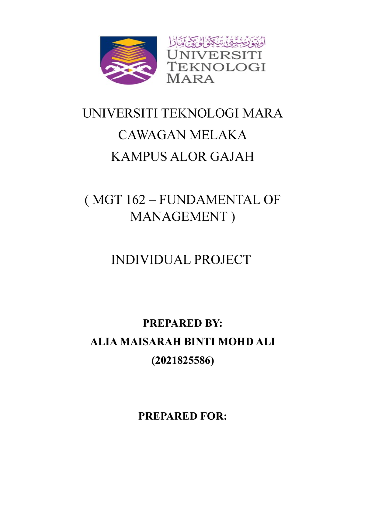 Assignment Mgt Notes Universiti Teknologi Mara Cawagan Melaka