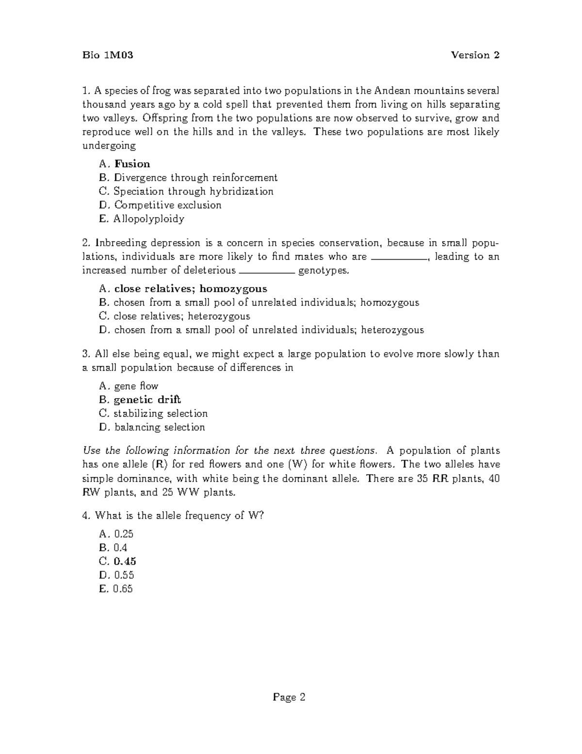 Midterm 1.2 + Answer Key - A Species Of Frog Was Separated Into Two ...