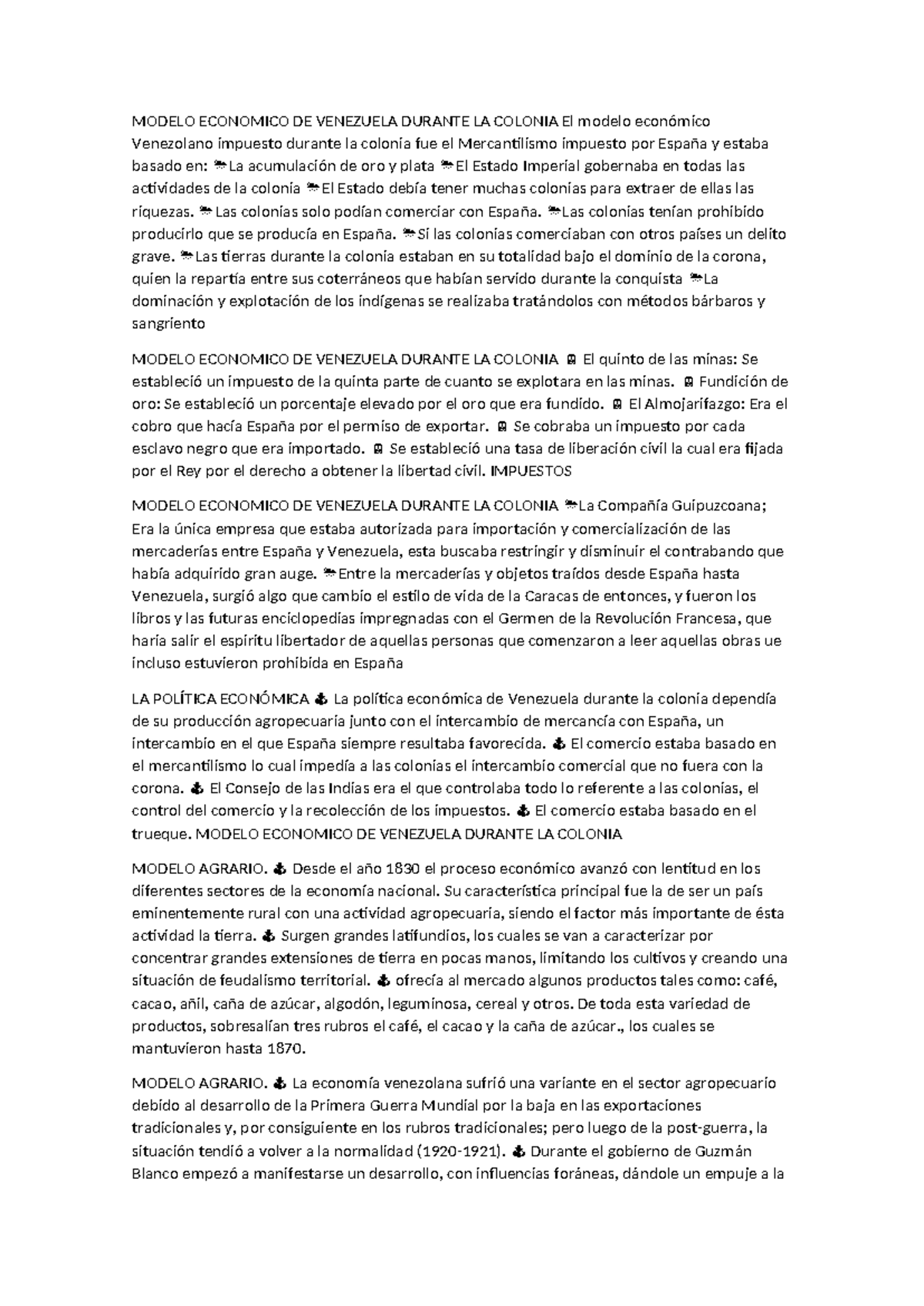 Enfoque Sistémico informacion MODELO ECONOMICO DE VENEZUELA DURANTE LA COLONIA El modelo