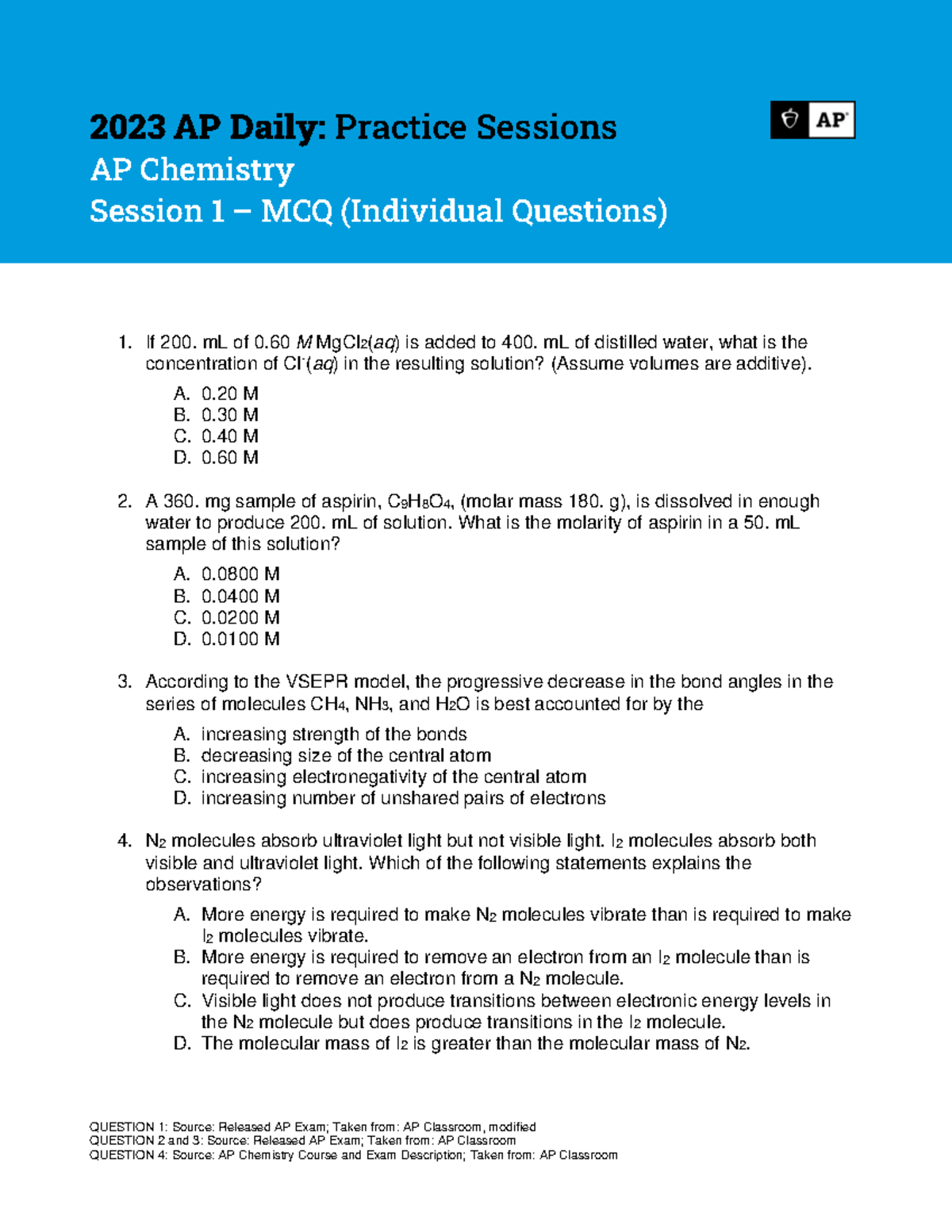 Session 1 Chemistry 2023 AP Daily Practice Sessions CHM1032 Studocu