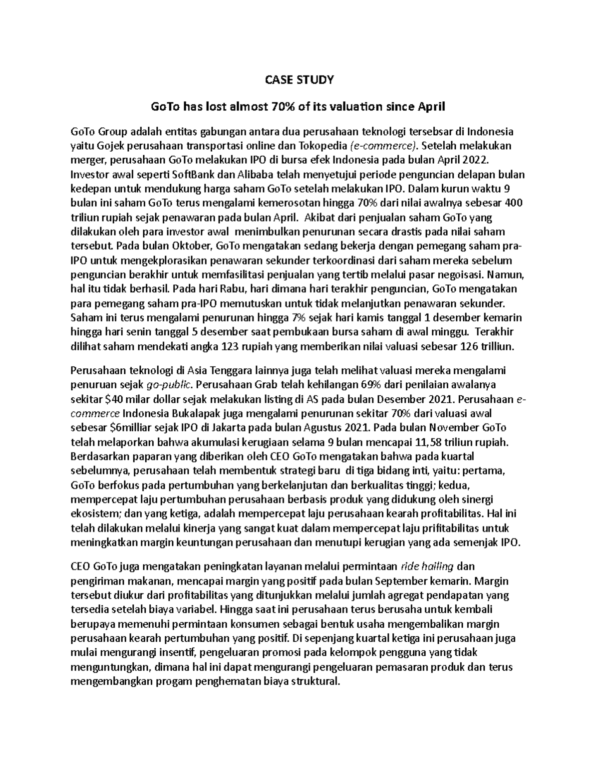 CASE Study 2 studi kasus etika bisnis perusahaan CASE STUDY GoTo