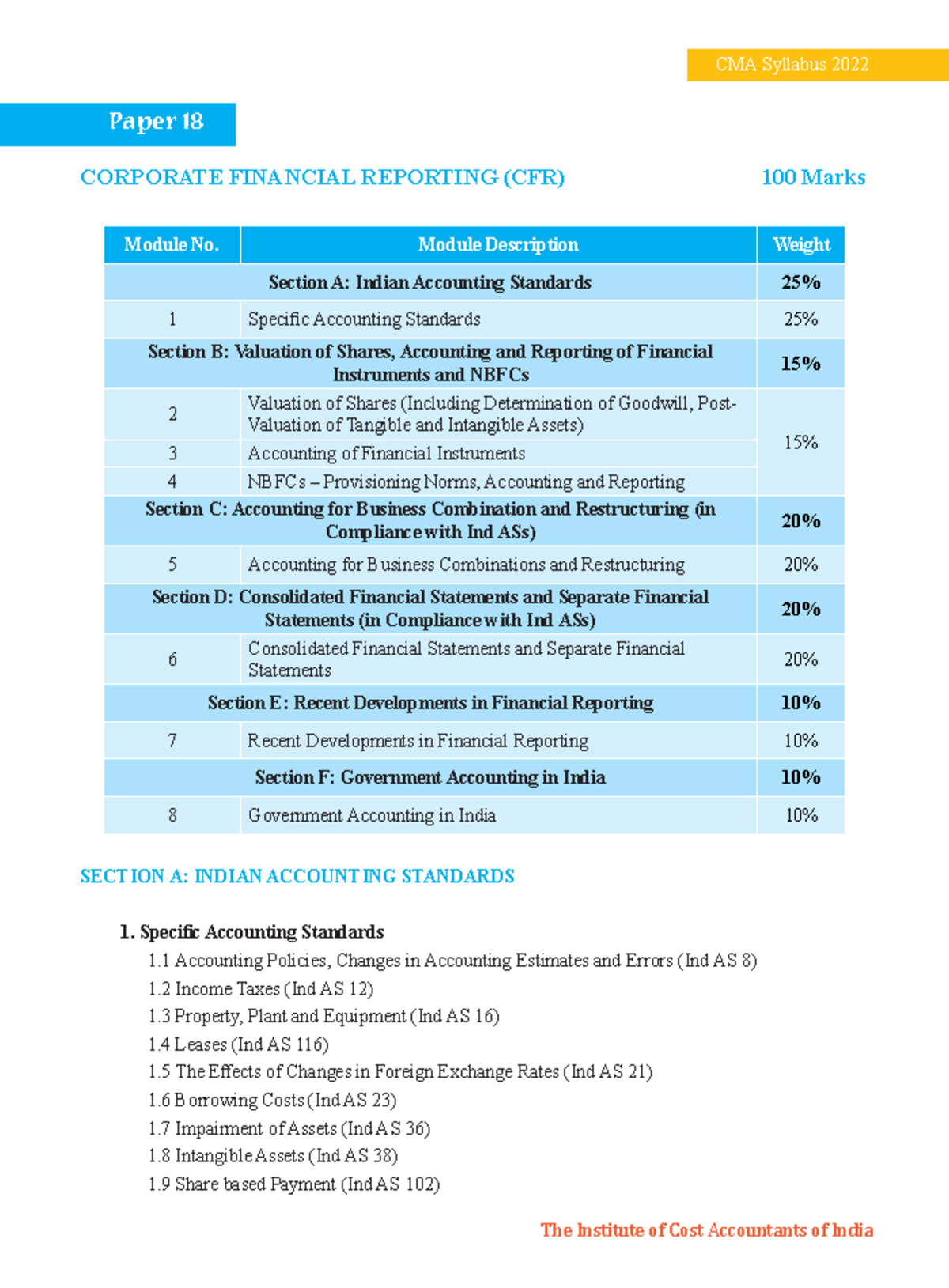 Financial reporting - CMA Syllabus 2022 The Institute of Cost ...