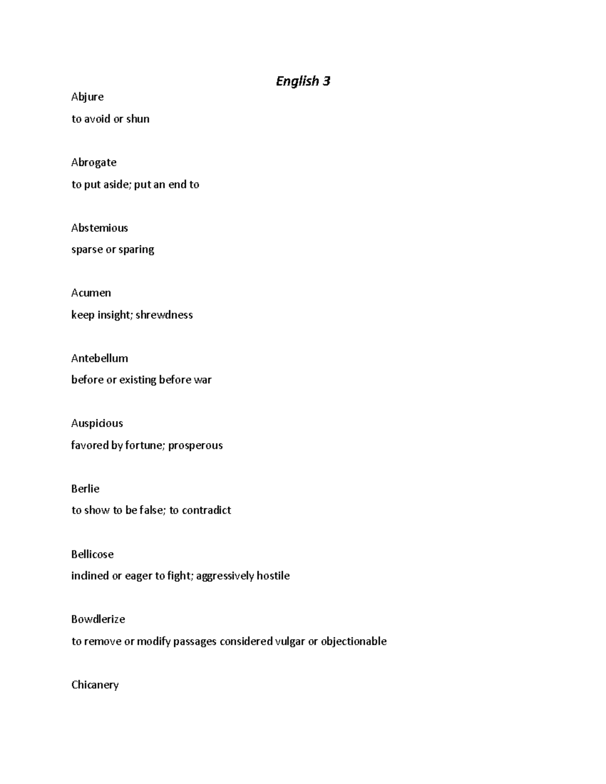 English 3 - Chapter 3 Vocabulary Words - English 3 Abjure to avoid or ...