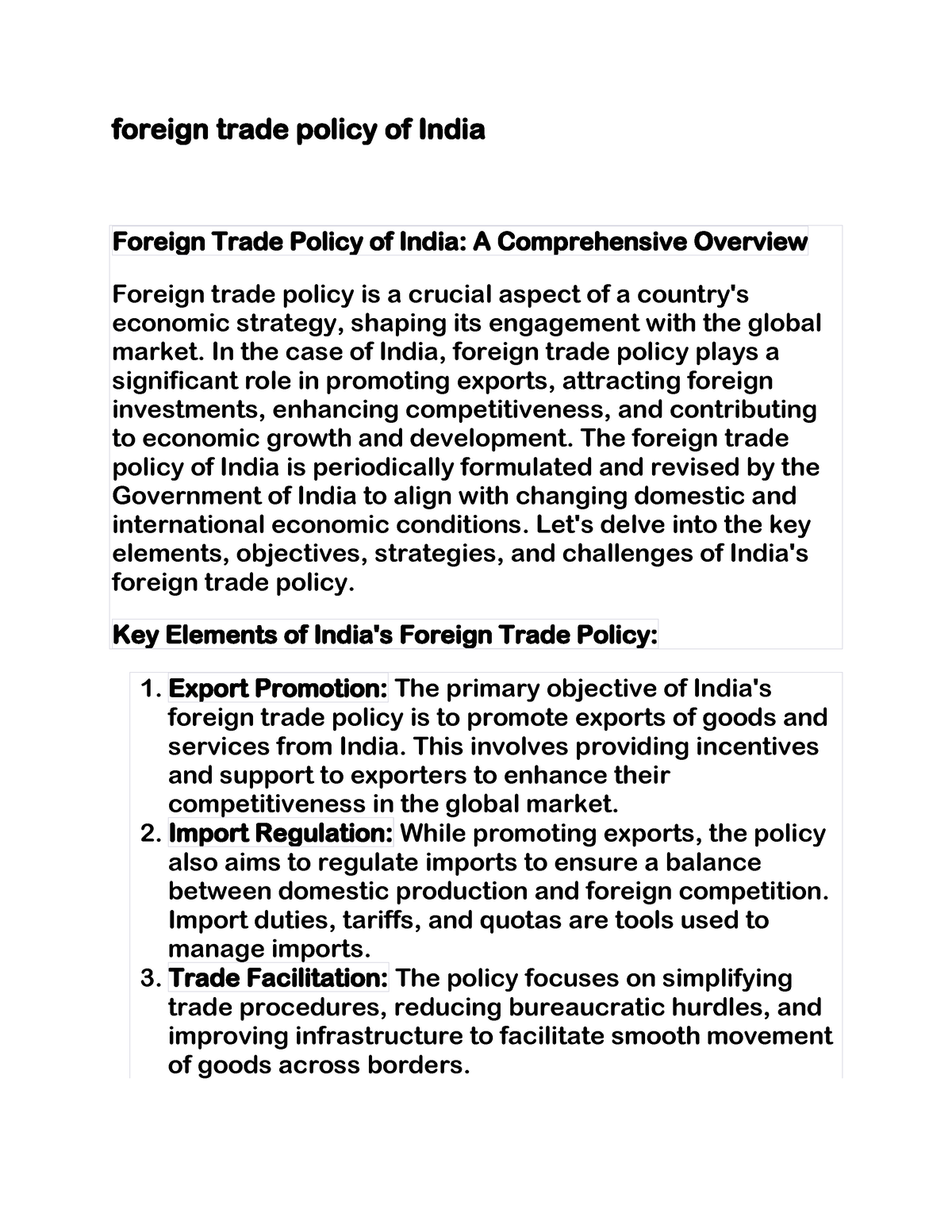 foreign trade policy essay