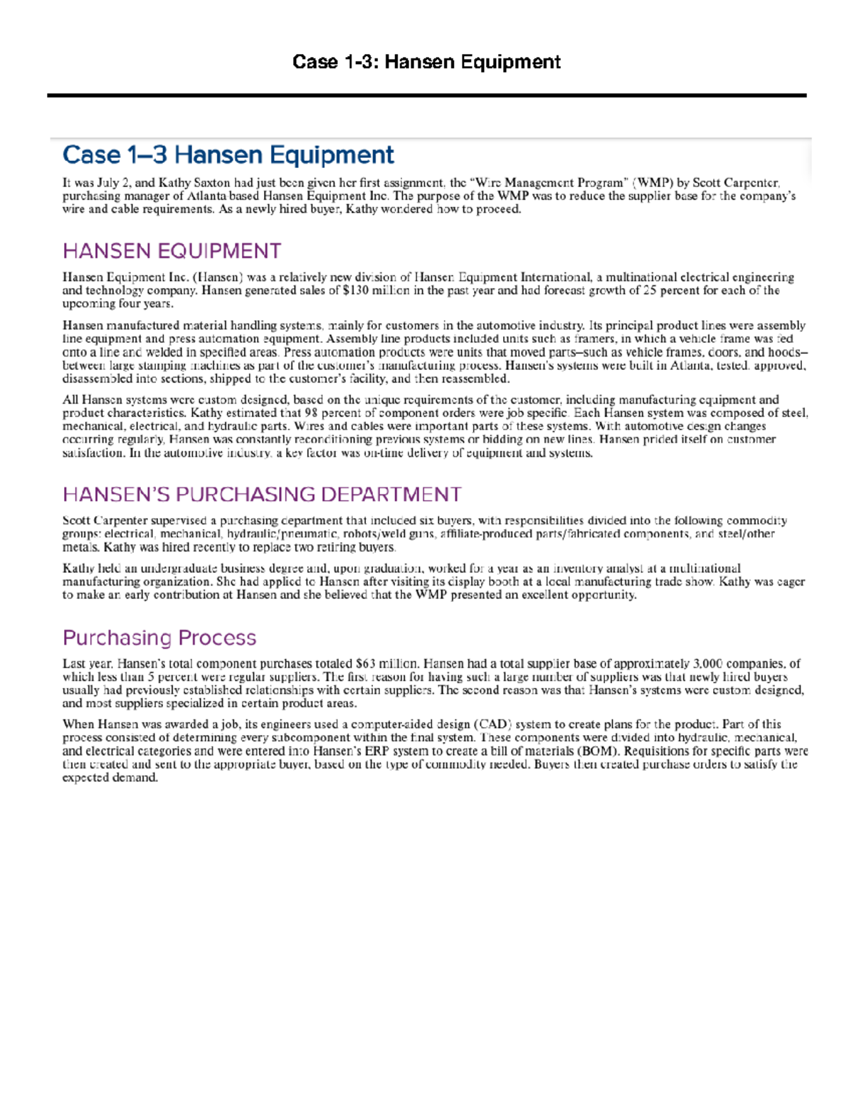 Case Hansen Equipment BUSN10189 Case 13 Hansen Equipment Studocu