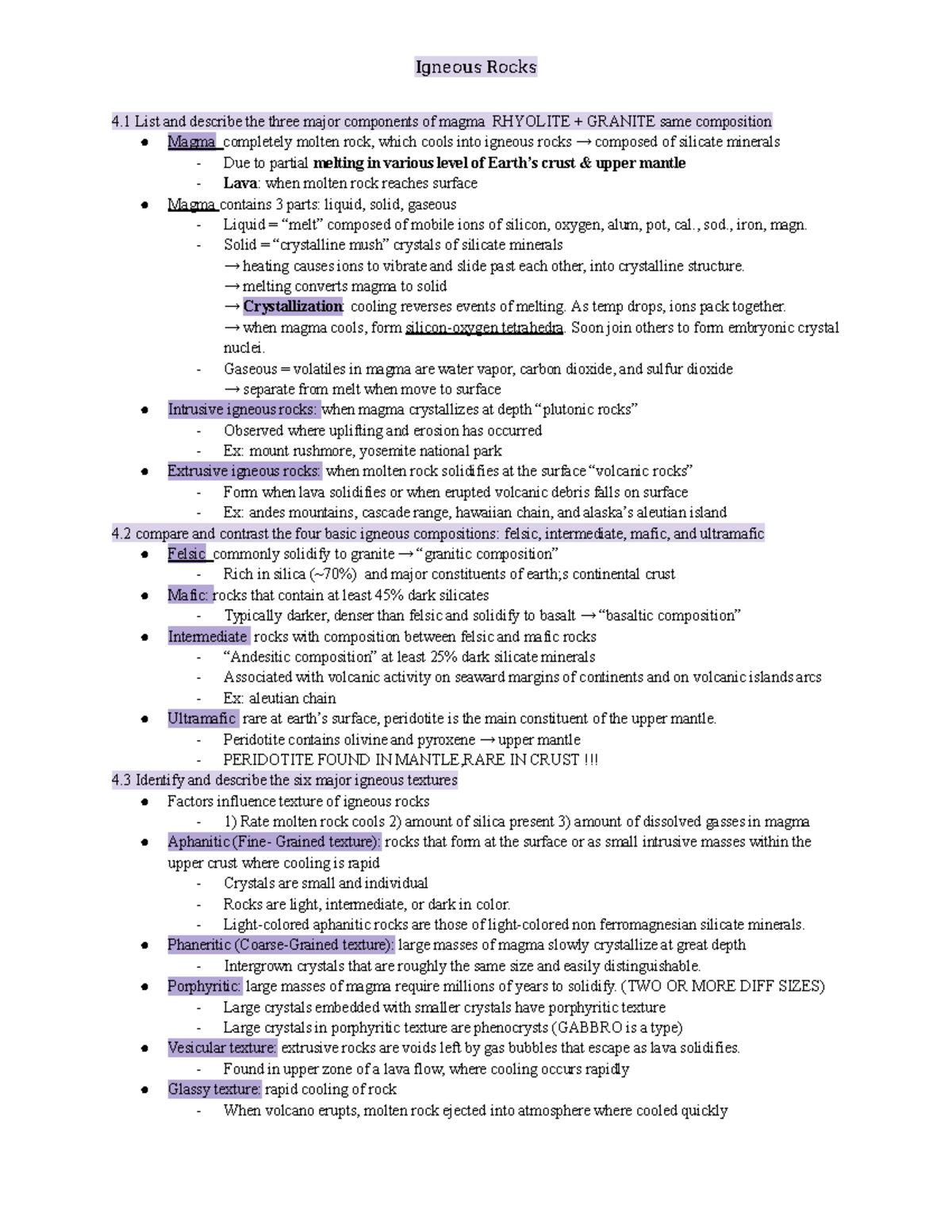 MOD 4 - Lecture Notes On Geological Rock Types Including Igneous Rocks ...