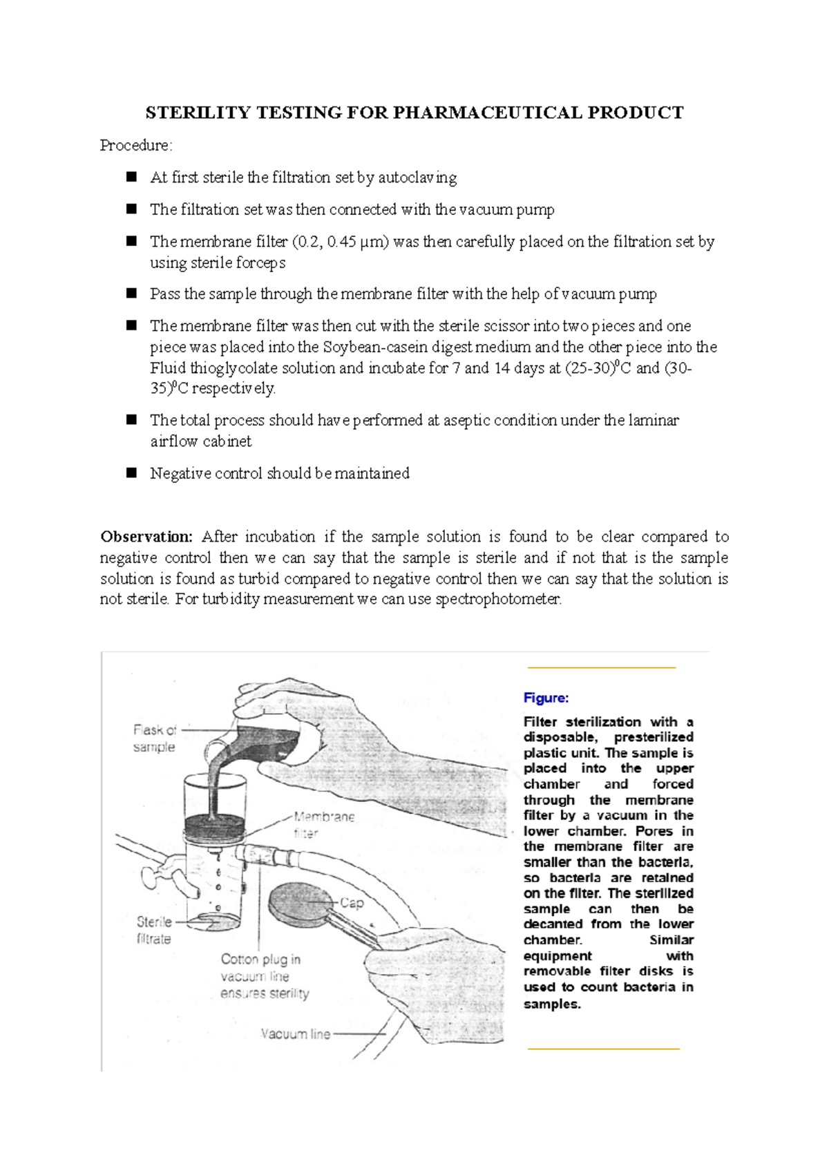 Sterility Testing FOR Pharmaceutical Product STERILITY TESTING FOR