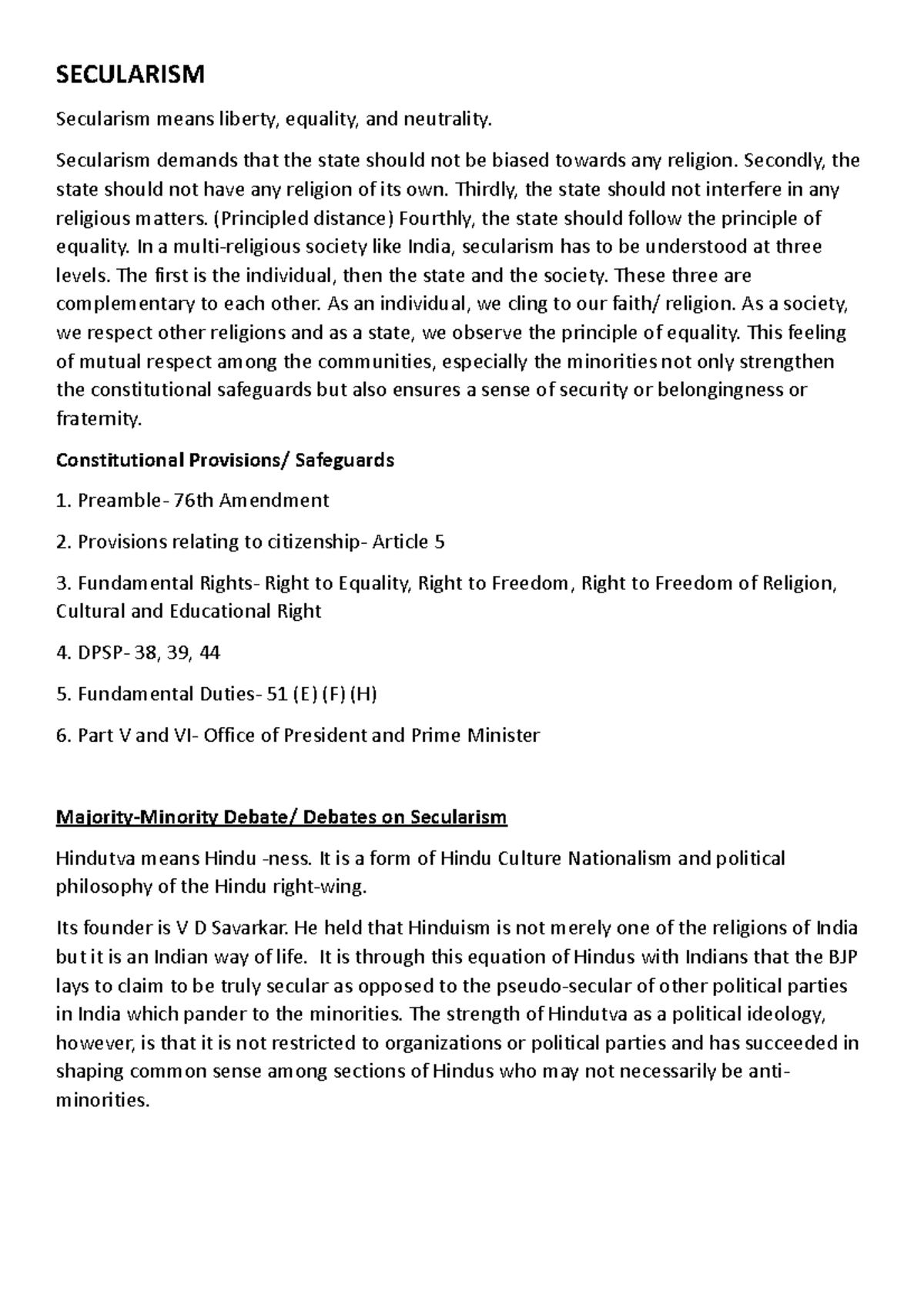 Secularism notes - SECULARISM Secularism means liberty, equality, and ...