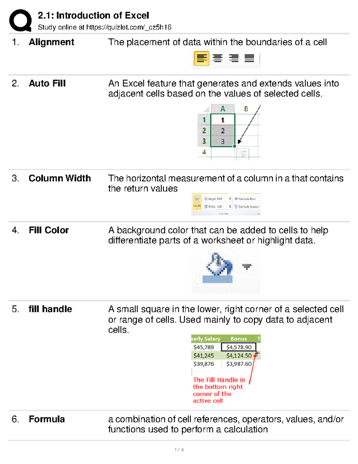 introduction to excel assignment quizlet