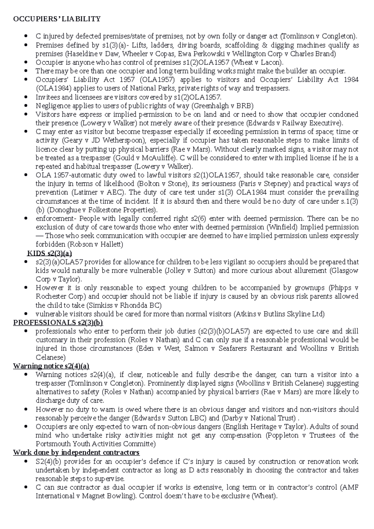 Occupiers liability model answer flow1st hon - OCCUPIERS’ LIABILITY C ...