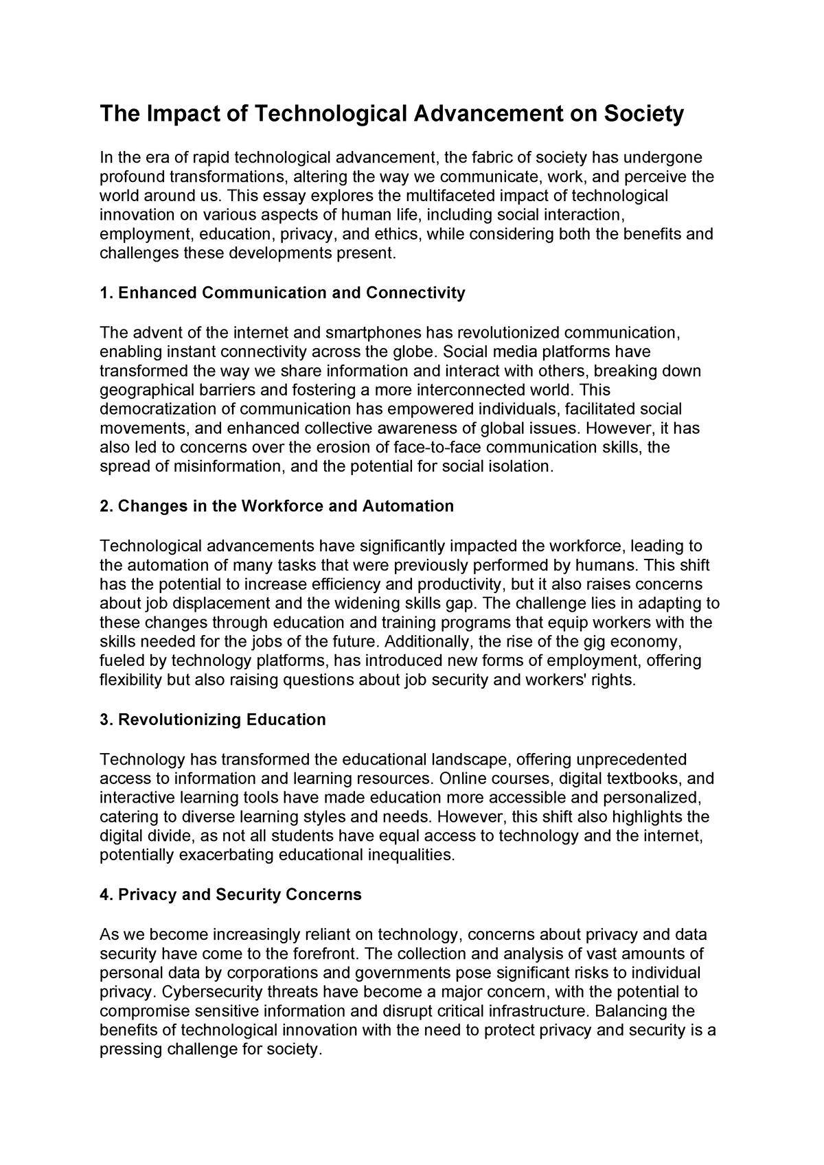 technological advancement essay pdf