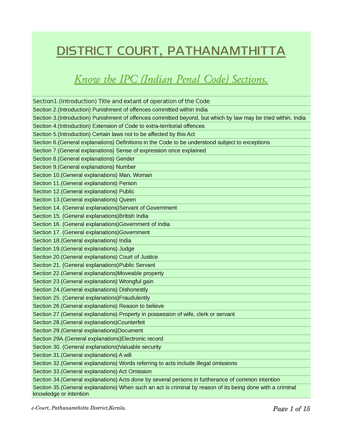 Ipc Sections Ecourts Pta 1 Full - DISTRICT COURT, PATHANAMTHITTA Know ...