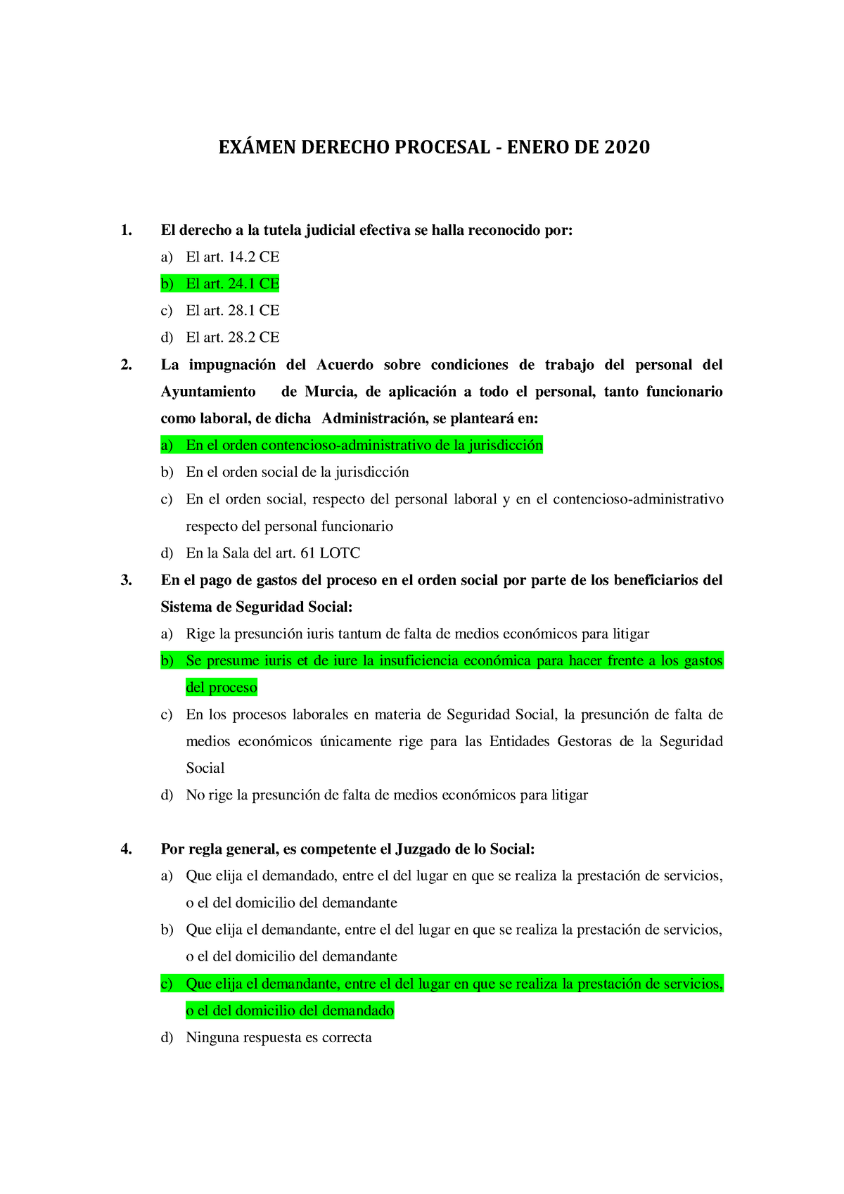 Enero 2020 (1) Derecho Procesal - EXÁMEN DERECHO PROCESAL - ENERO DE ...