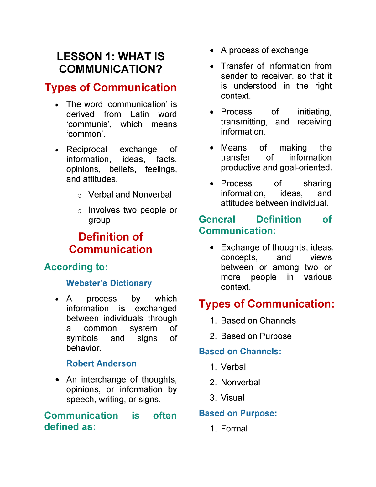 Purposive COM 1-5 Lectures - LESSON 1: WHAT IS COMMUNICATION? Types Of ...