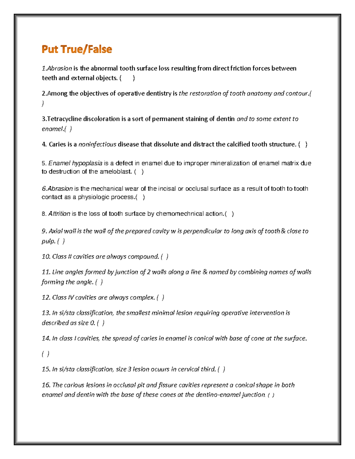 Classification+nonc carious lesion 1 is the abnormal tooth surface