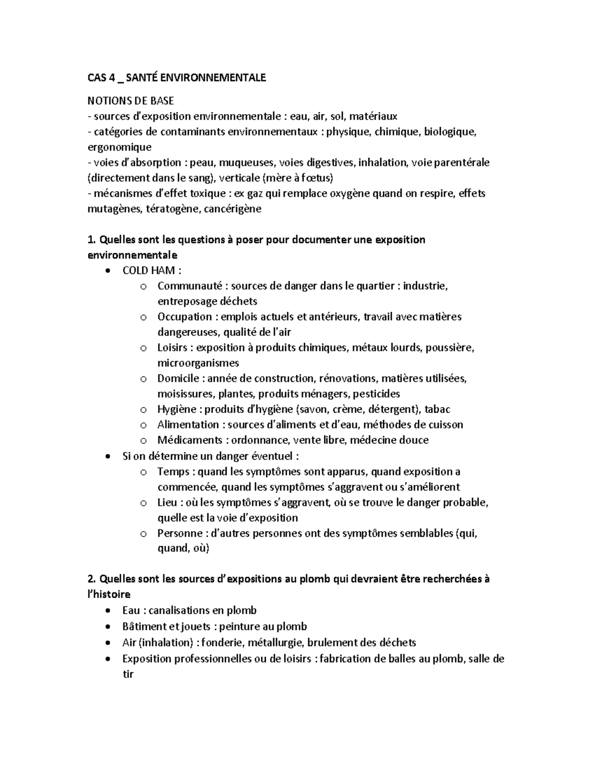 CAS 4 En préparation au cours CAS 4 _ SANTÉ ENVIRONNEMENTALE
