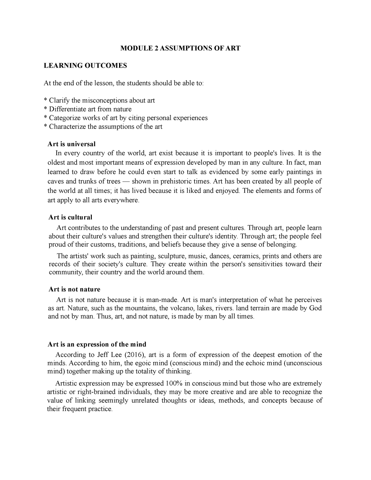 Module 2 Assumptions OF ART - MODULE 2 ASSUMPTIONS OF ART LEARNING ...