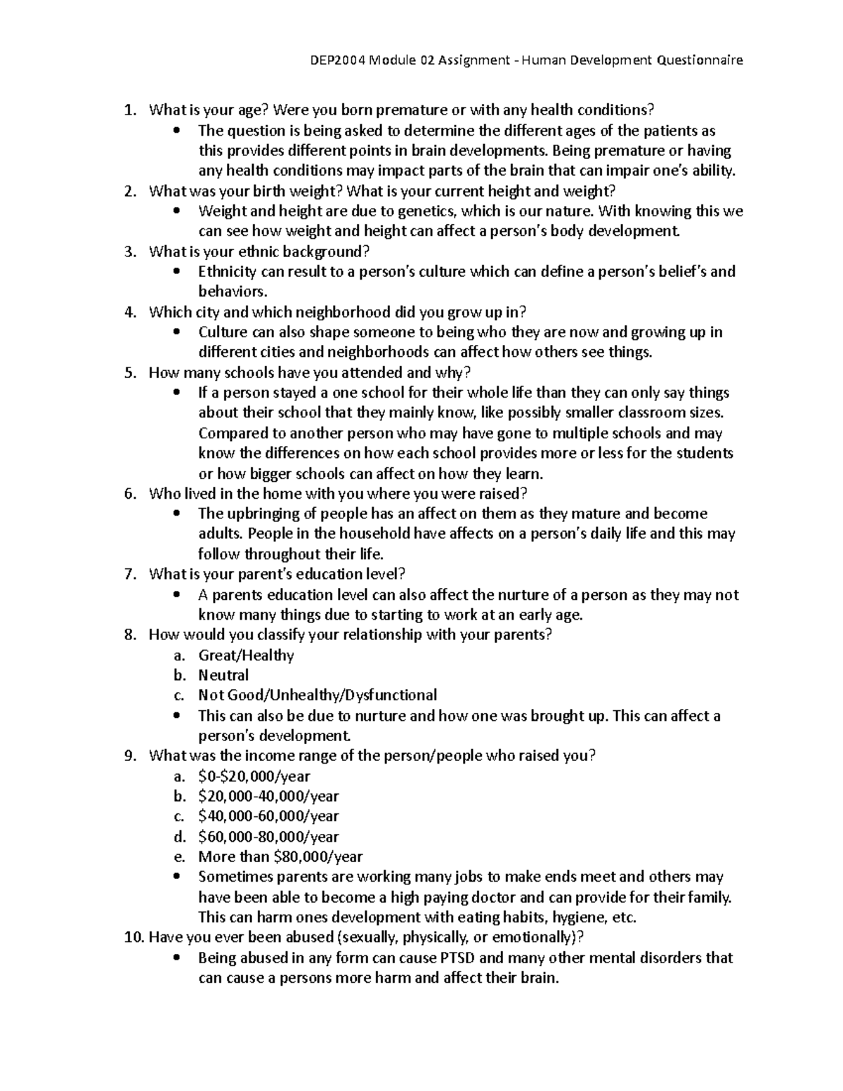 Assessment Questionaire 071822 - DEP2004 Module 02 Assignment - Human ...