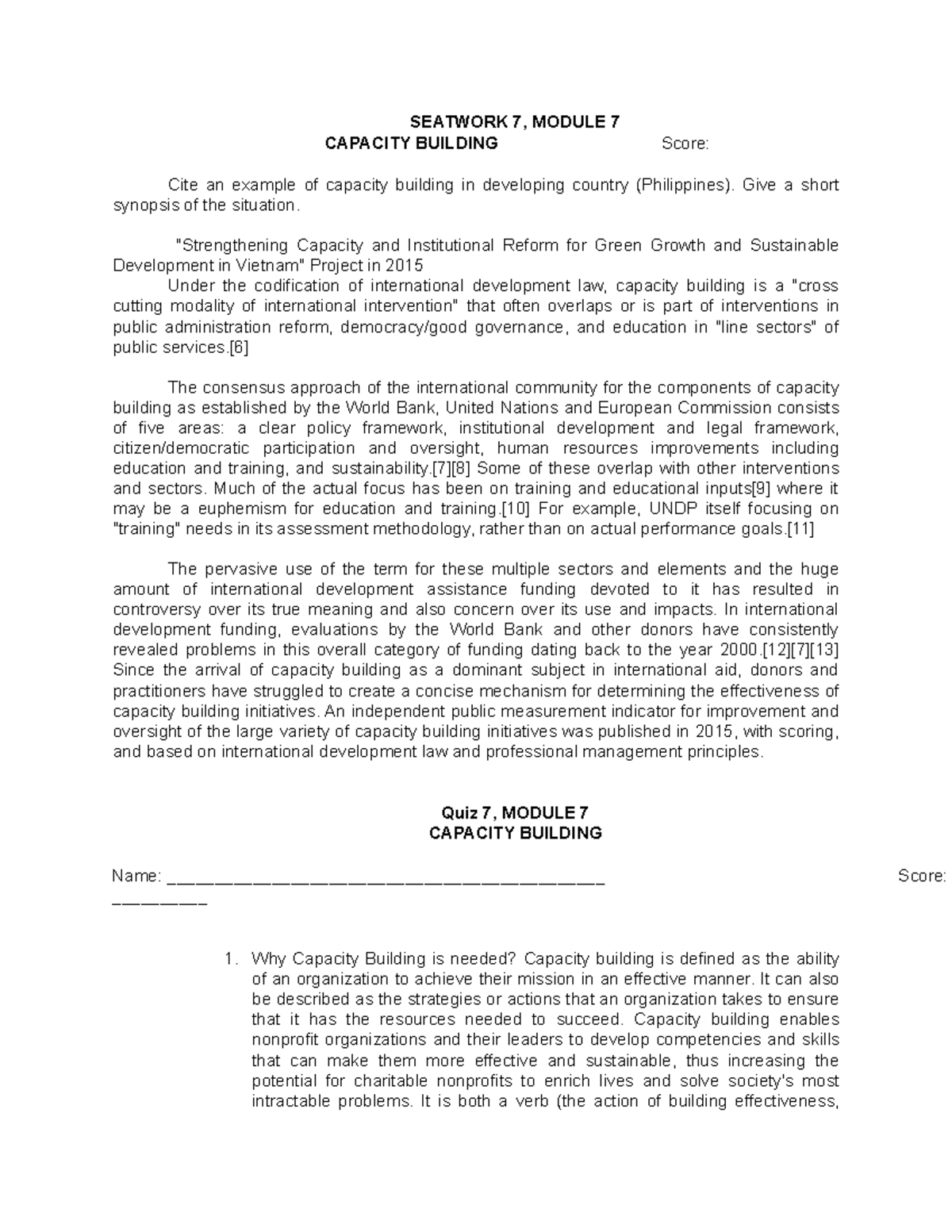 Capacity Building (Module-7-and 8 - SEATWORK 7, MODULE 7 CAPACITY ...
