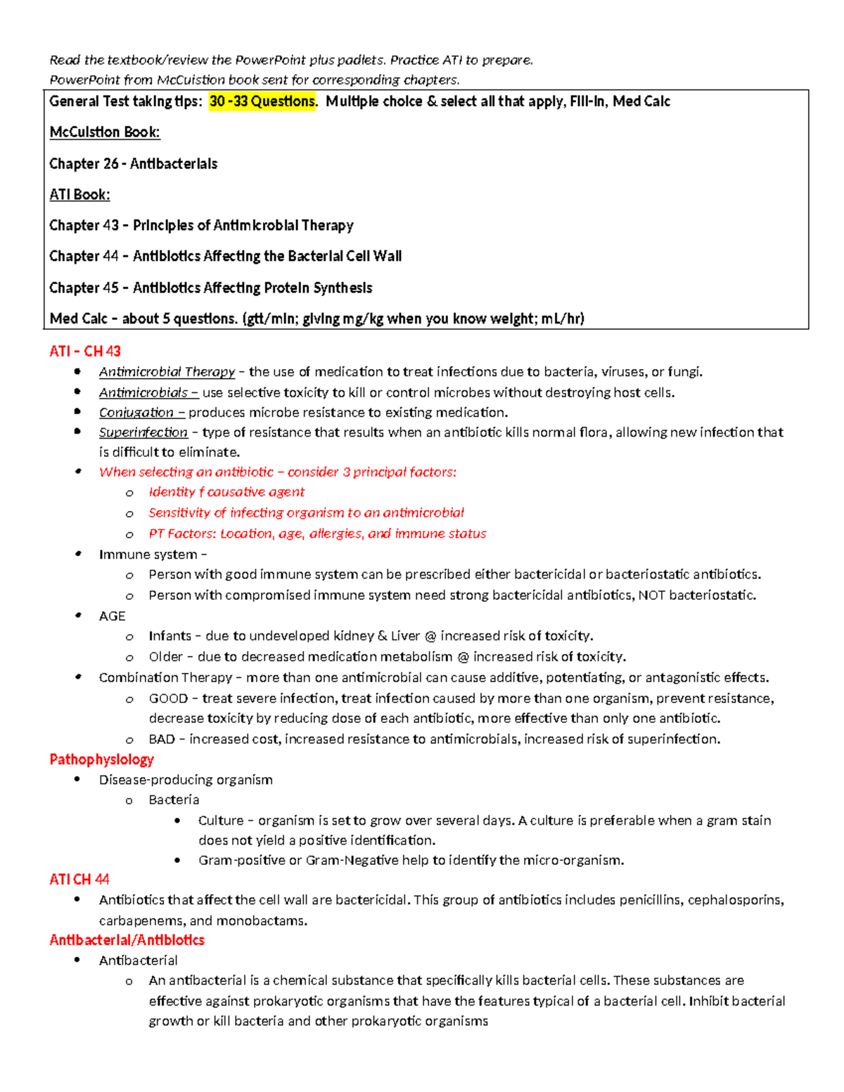 Spotlight 2 Antibacterial Medications Read the textbook/review the