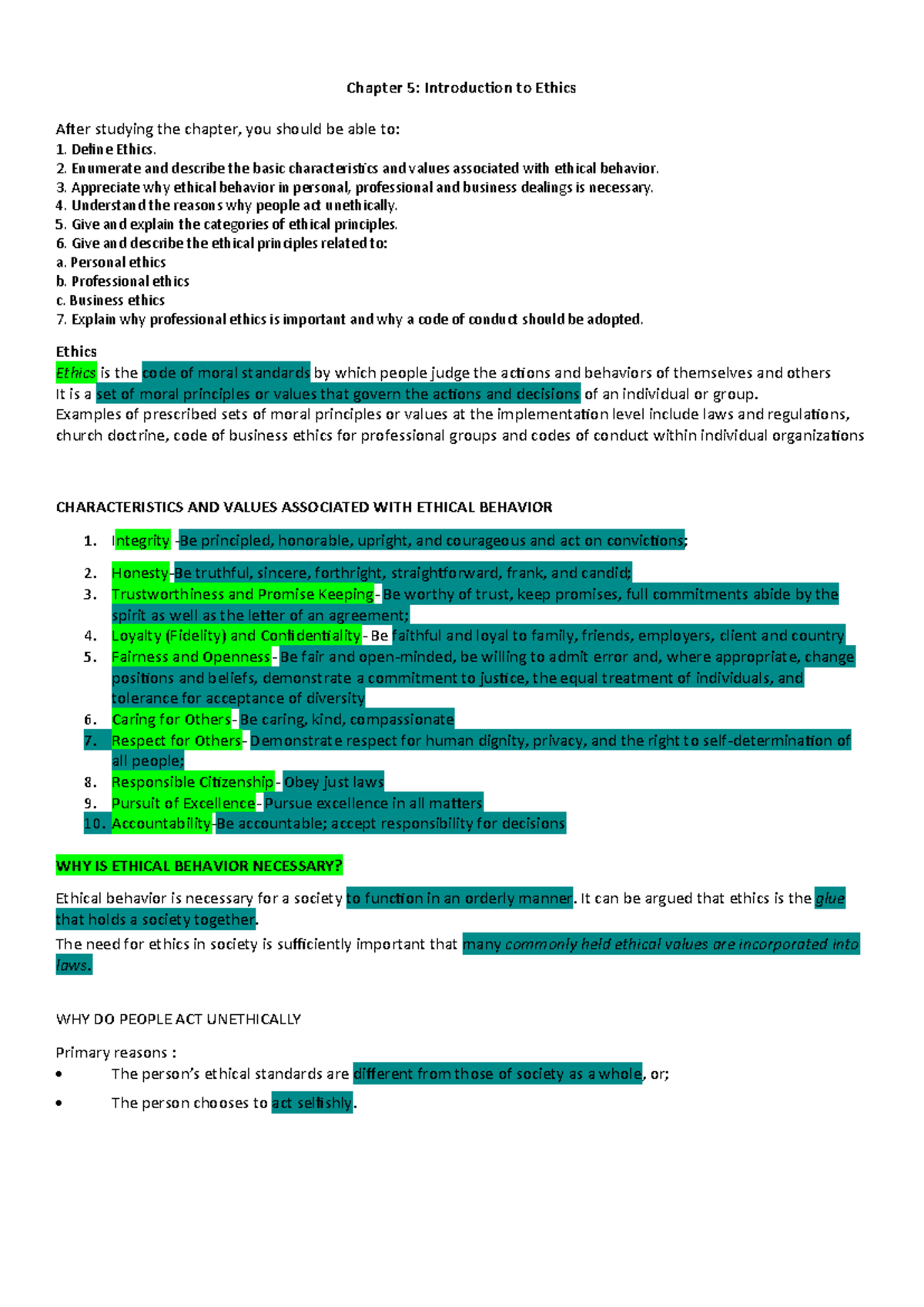 Chapter 5 govbusman - Chapter 5: Introduction to Ethics After studying ...