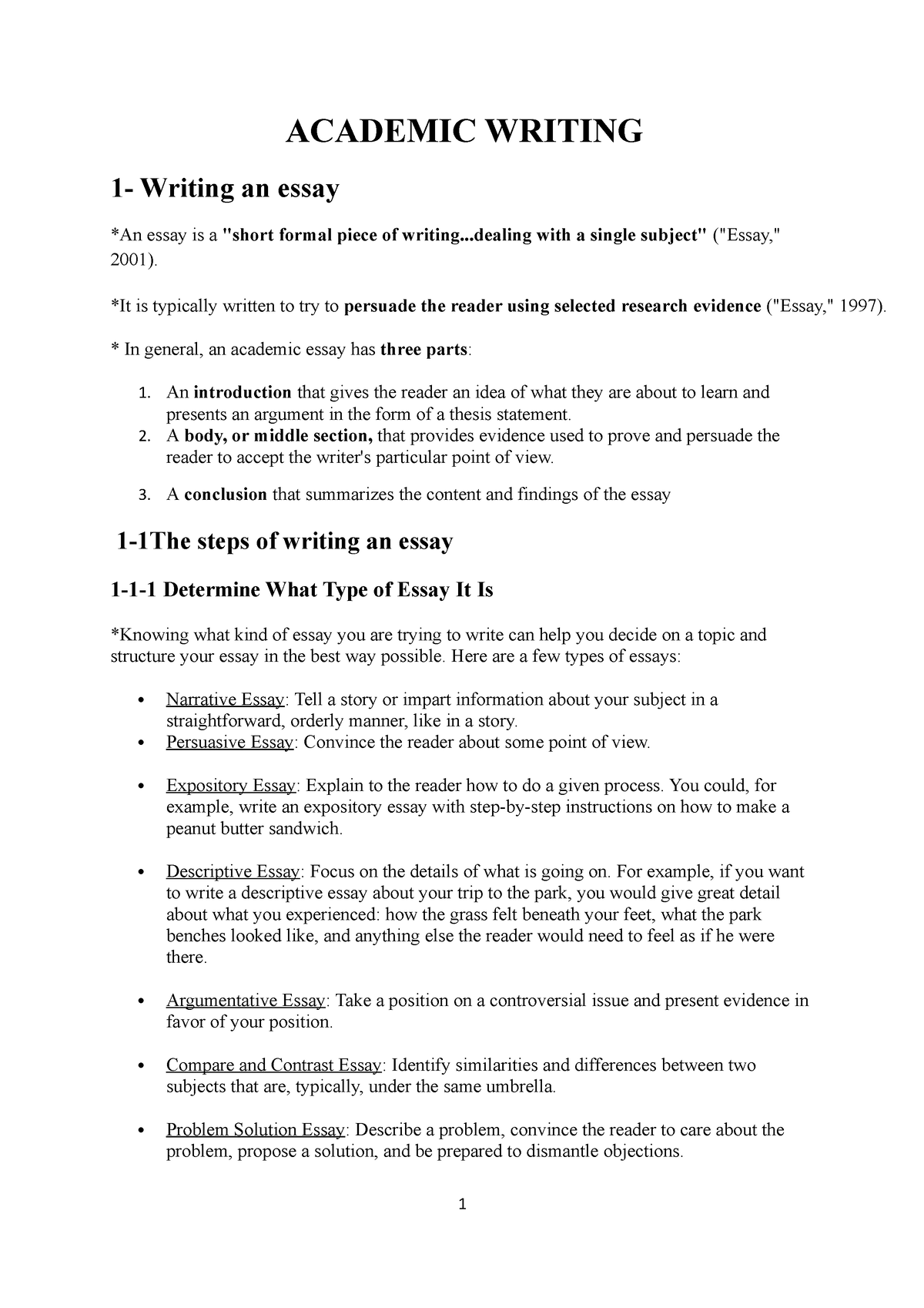 Academic Writing 1 ACADEMIC WRITING 1 Writing An Essay An Essay Is 