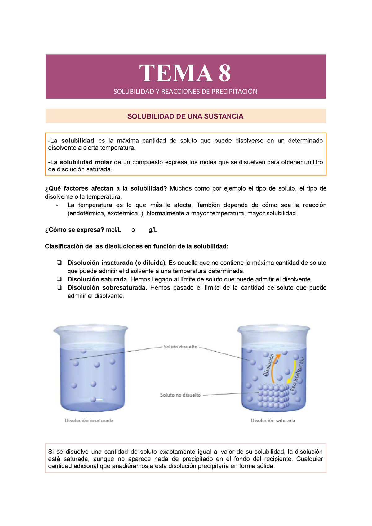 Apuntes De Química Selectividad: Tema 8, Solubilidad Y Reacciones De Precipitación - Studocu