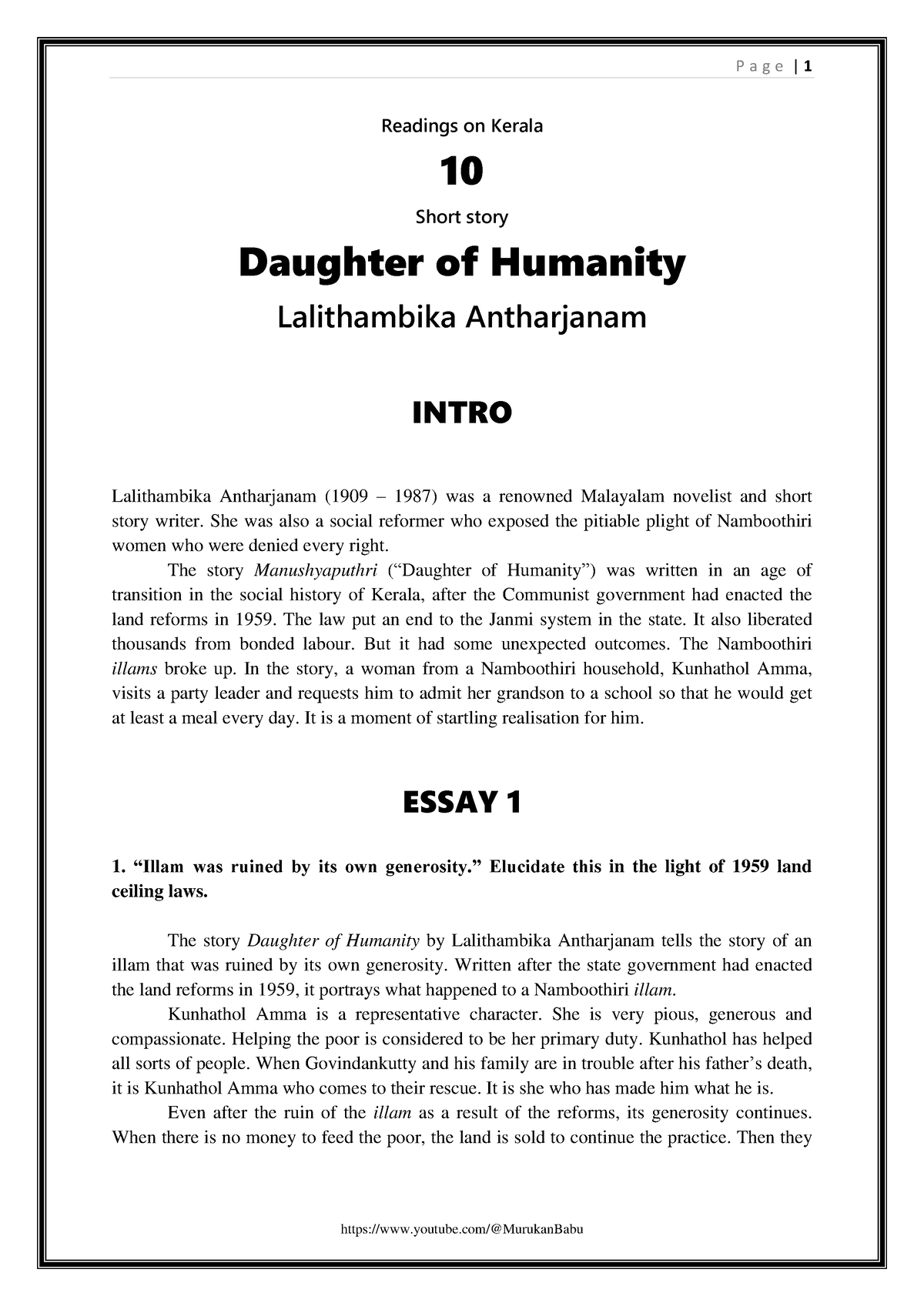 Daughter Of Humanity Complete Notes - P A G E | 1 Youtube/@MurukanBabu ...