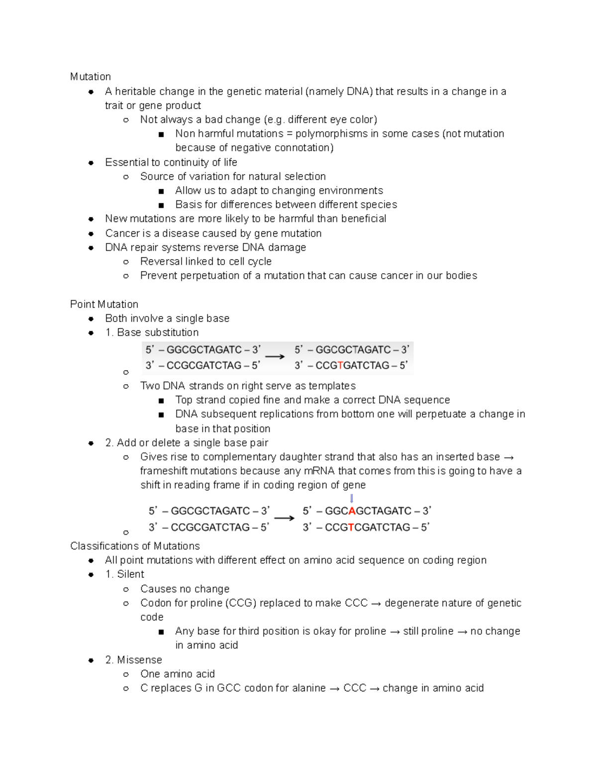 Intro Biology Chapter 15 Mutation, DNA Repair, And Cancer - Mutation A ...