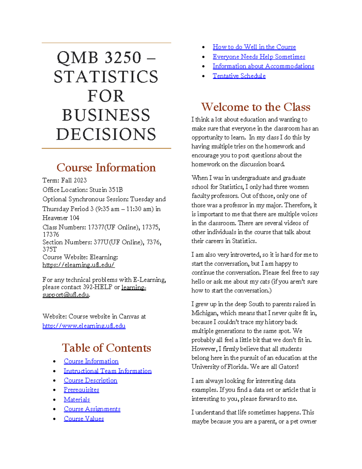 QMB3250 Statistics For Business Decisions Mocko, Megan Syllabus - QMB ...