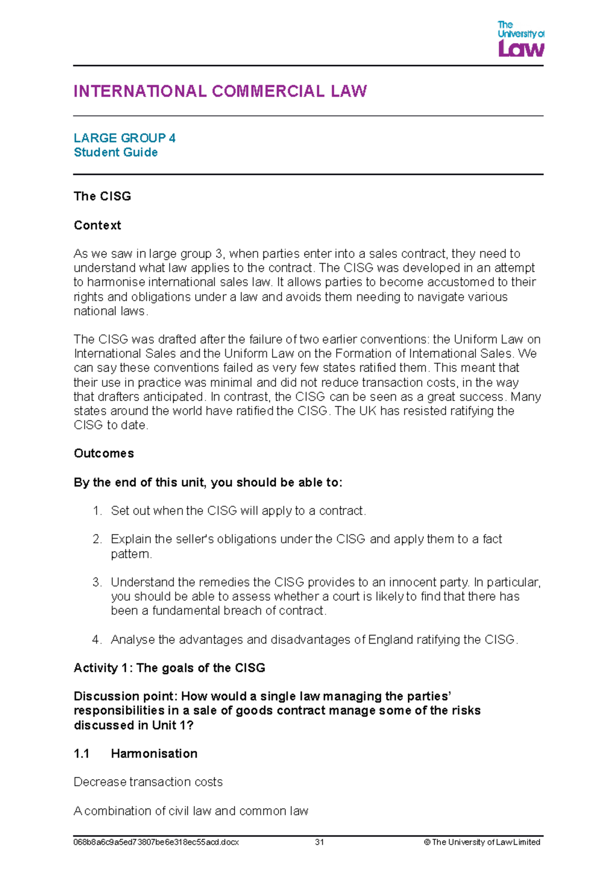 2324 icl lg04 ce01 student guide - INTERNATIONAL COMMERCIAL LAW LARGE ...