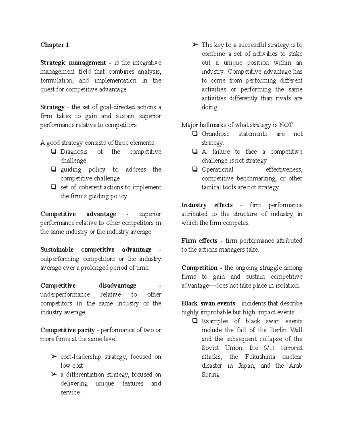 Lecture notes - stratman chapter 1 - Chapter 1 Strategic management ...